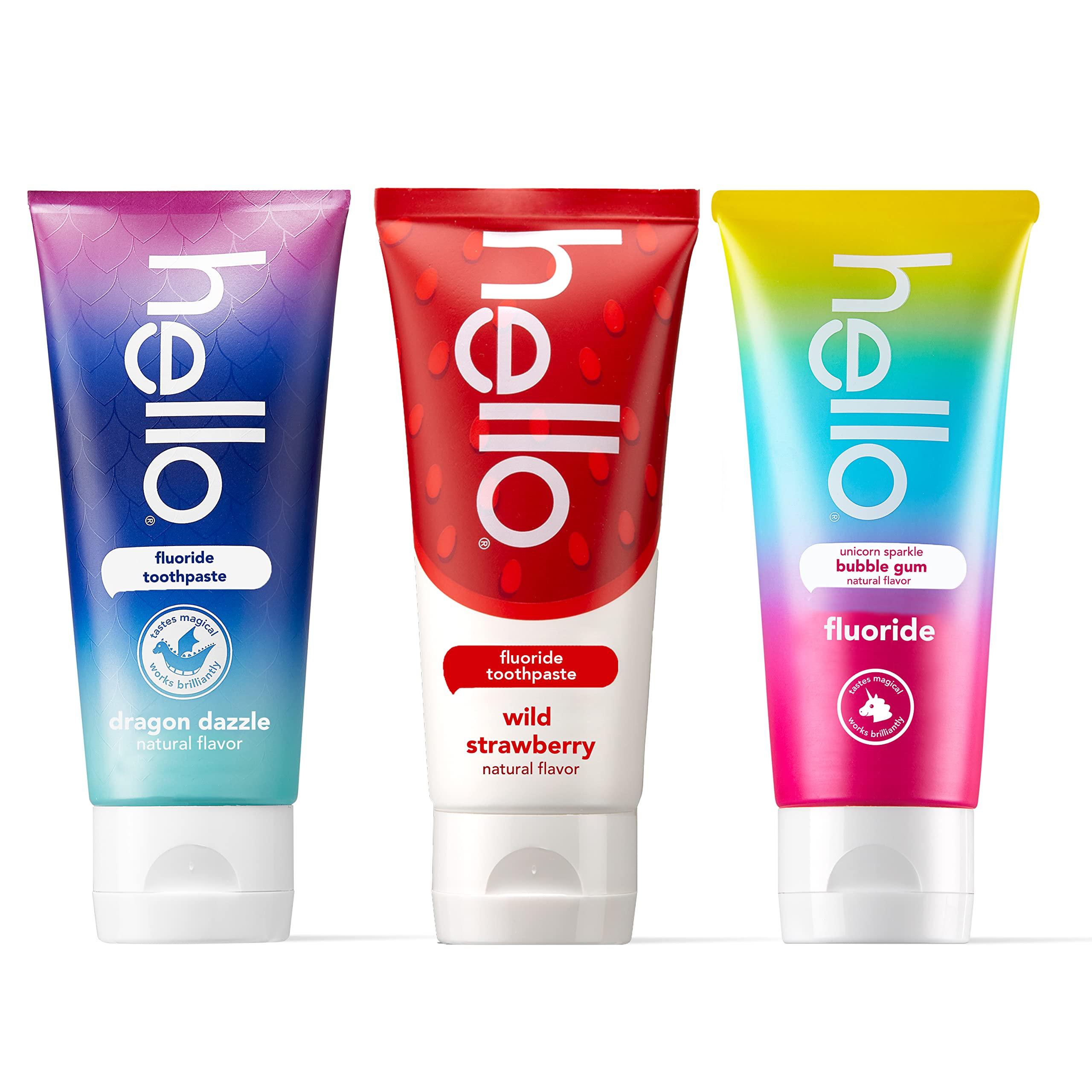 hello hello Variety (Unicorn, Strawberry, Dragon) Fluoride Kids Toothpaste, Anticavity, Natural Flavors & Activated Charcoal Epic Whitening Fluoride Free Toothpaste, Fresh Mint + Coconut Oil