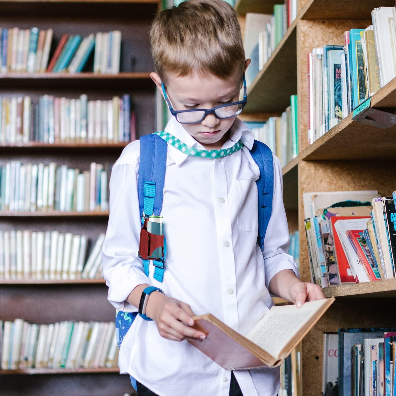 Beautyflier Beautyflier 2PCS Asthma Inhaler Holder Keychain PU Leather Travel Handy Holder for Adults and Kids, Inhaler Not Included (Black + Scarlet)