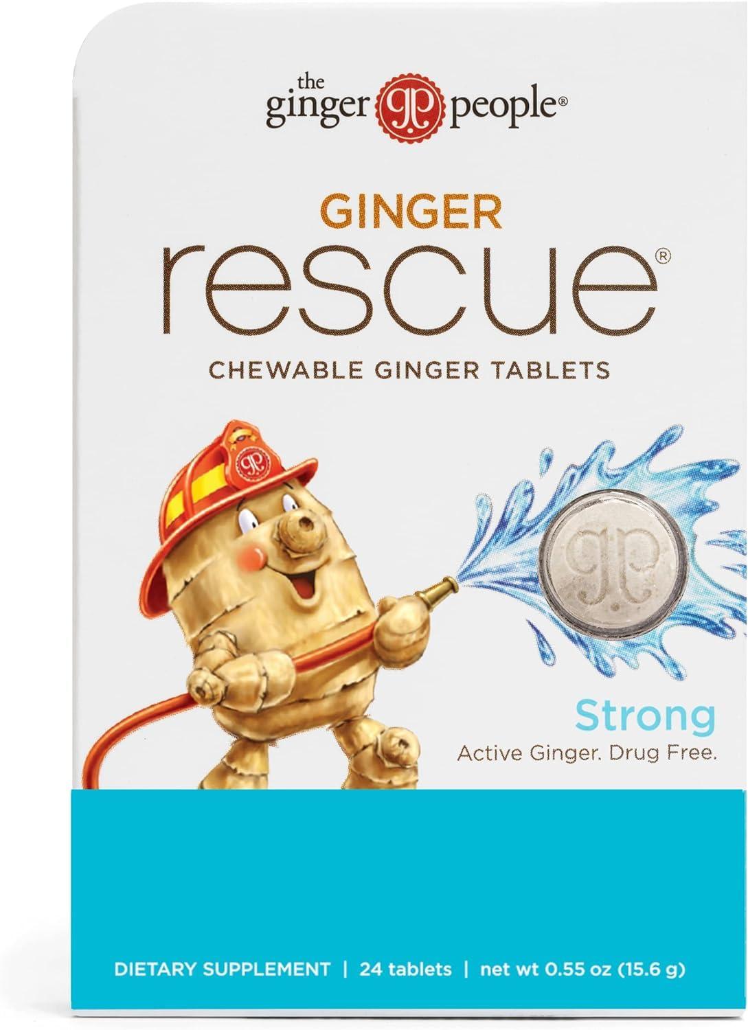 The Ginger People The Ginger People Ginger Rescue Chewable Tablets Drug Free Digestive Health, Chewable Tablets, Strong Ginger Flavor, 0.55 Oz, 240 Tablets, (Pack of 10)