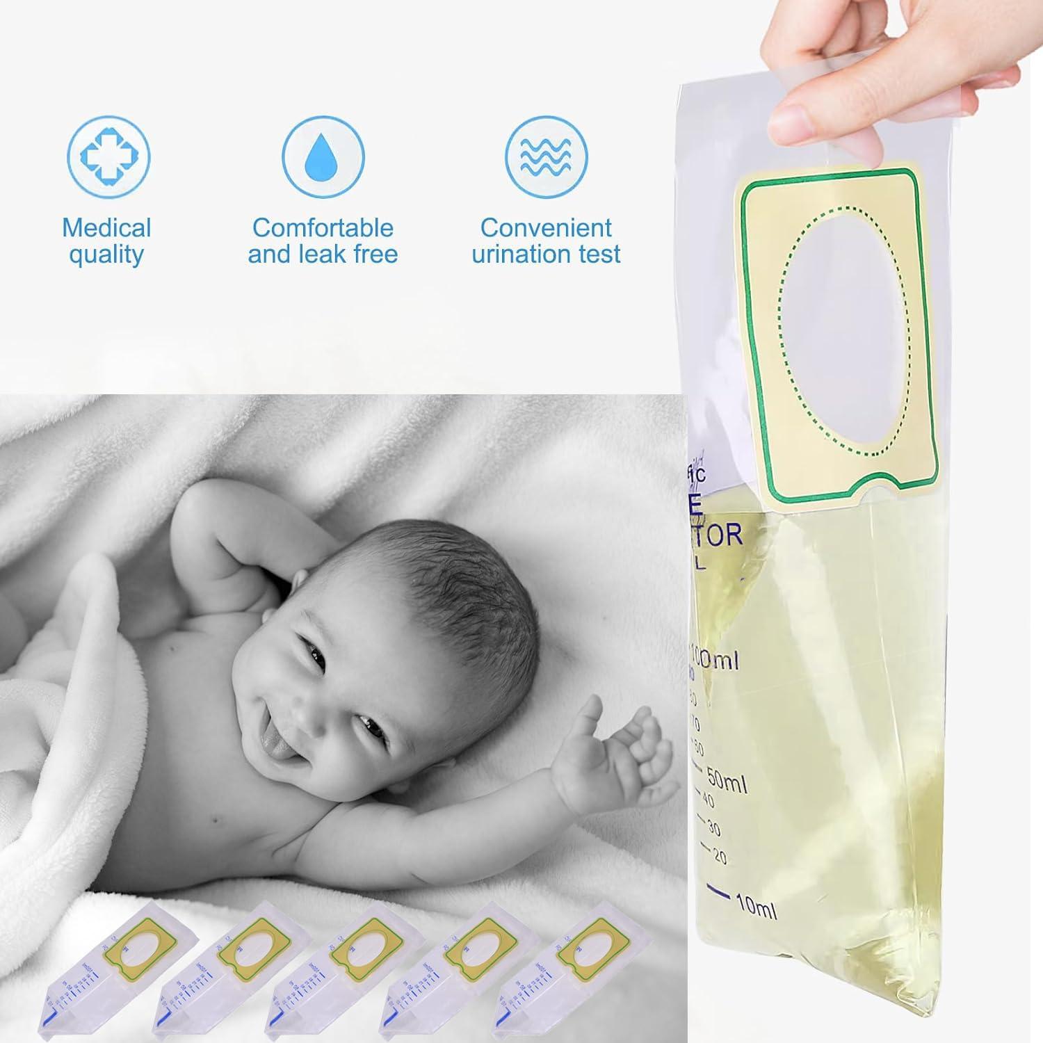 Yeustkony 20 PCS Pediatric Urine Bag Collectors, Disposable Baby Clear Catcher Pouch Individually Pee Bags Spill Proof Baby Urine with Adhesive Surface for Kids Urine Collection