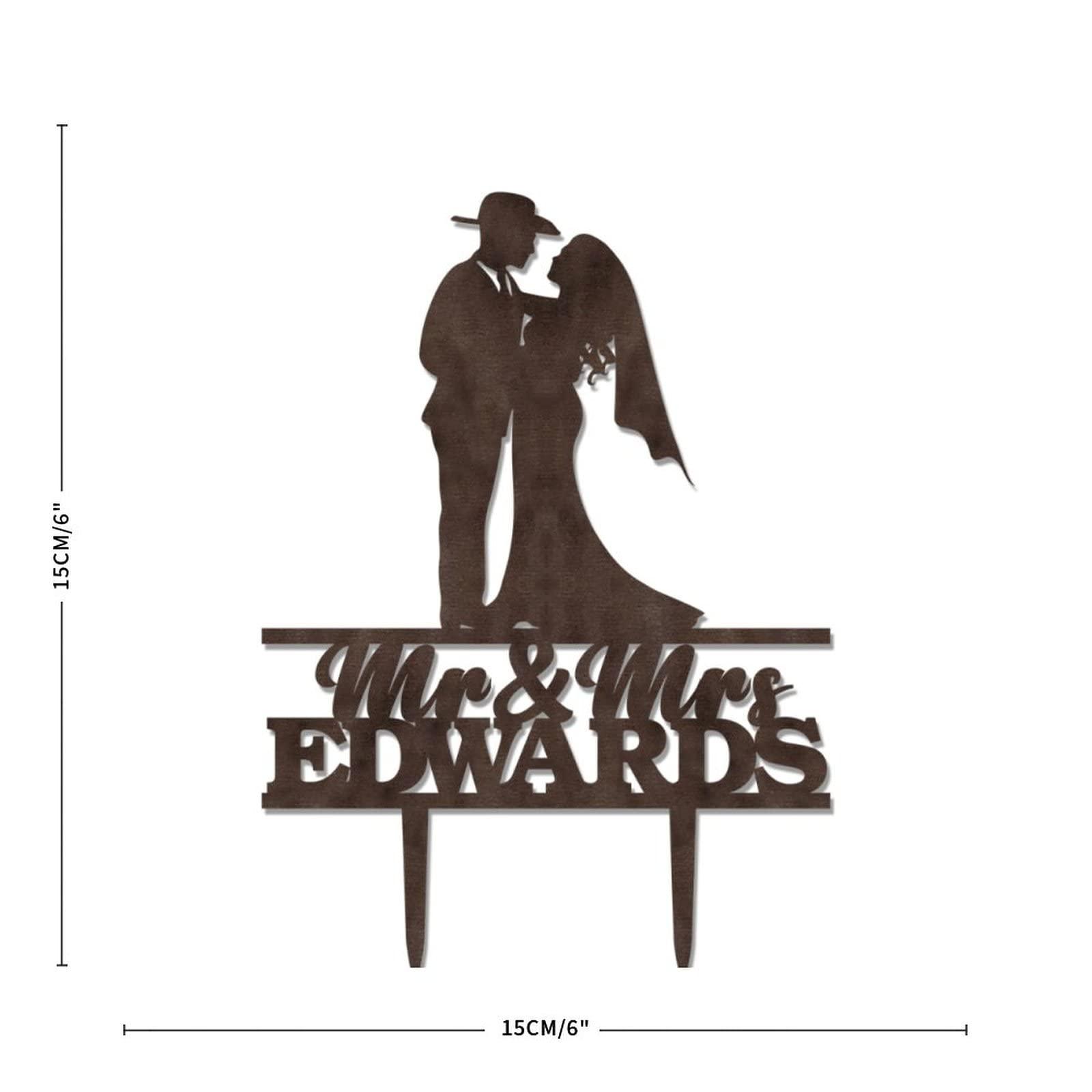 Funlucy Bride Groom Wedding Cake Toper Mr Mrs Wedding Cake Toppers Personalized Last Name Cake Topper Custom Family Name Est Date Topper Anniversary Baptism Cake Topper Engagement Cake Topper Wedding Party Decoration, Wooden