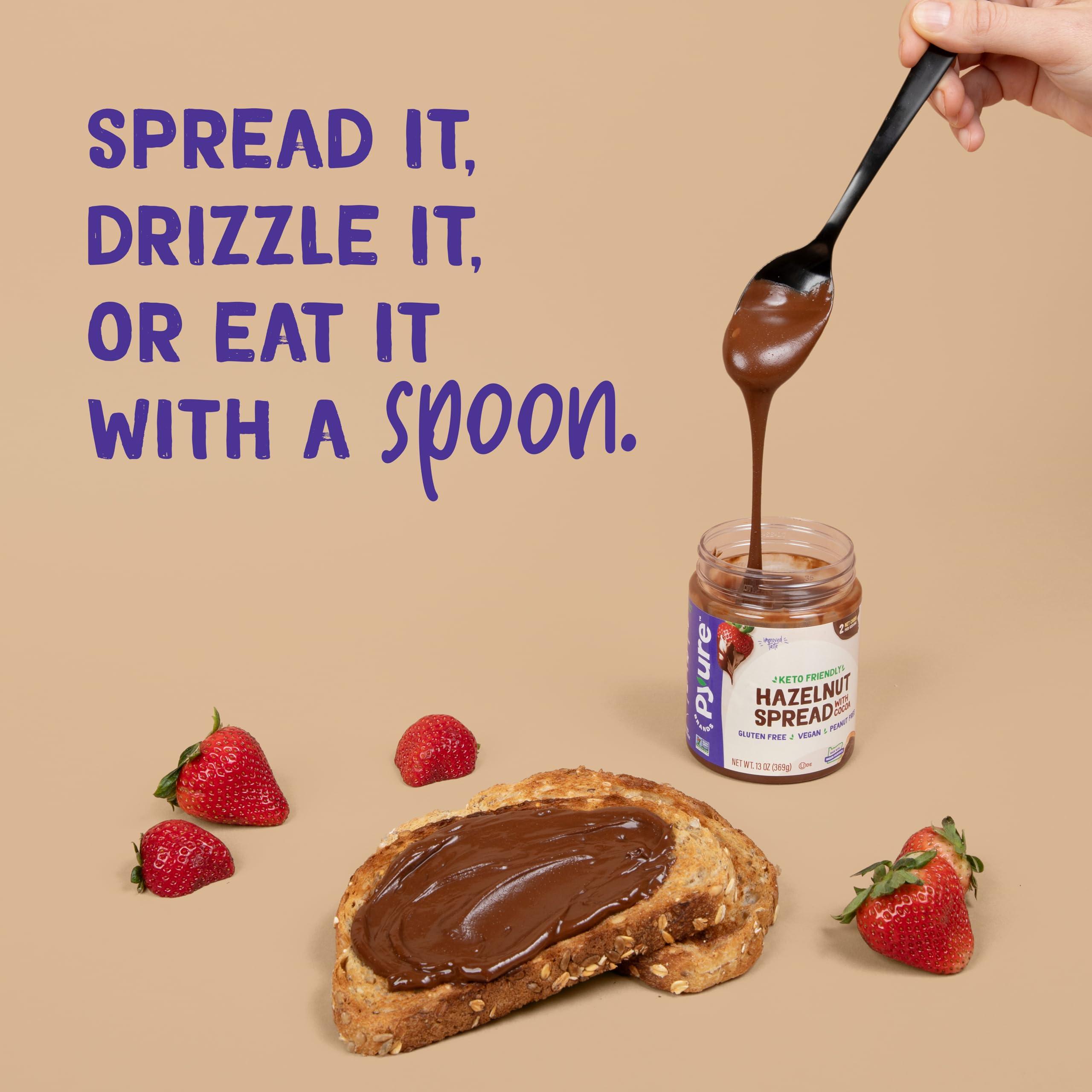 Pyure Pyure Organic Chocolate Hazelnut Spread | 90% Less Sugar | 1 Net Carb Keto Snack | No Palm Oil, Gluten-Free, Peanut Free, Plant-Based Hazelnut Spread for Vegan Keto Friendly Food | 13oz (Pack of 2)