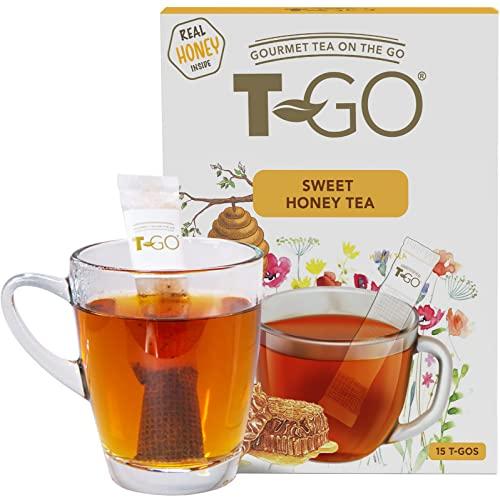 TGO T-Go Sweet Honey Tea Organic Herbal Black Tea Bags Immunity Tea with Real Honey Convenient Tea Sticks Stirring Spoon Ceylon Tea For Digestion 15 Tea Sticks Pack of 1