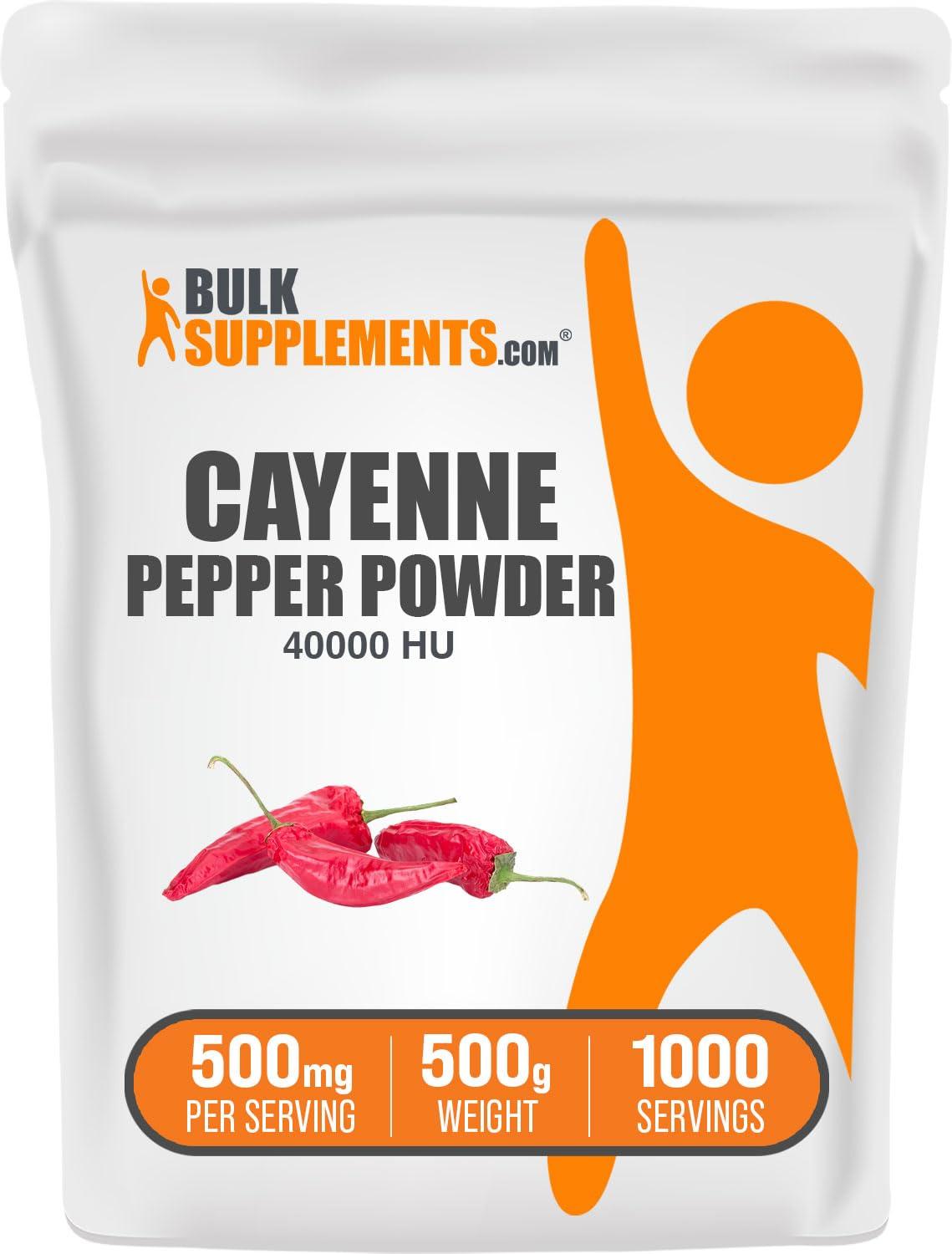BULKSUPPLEMENTS.COM BulkSupplements.com Cayenne Pepper 40000 HU Powder - Capsaicin Supplements, Cayenne Pepper Supplements, Cayenne Pepper Powder - Gluten Free, 500mg per Serving, 500g (1.1 lbs) (Pack of 1)