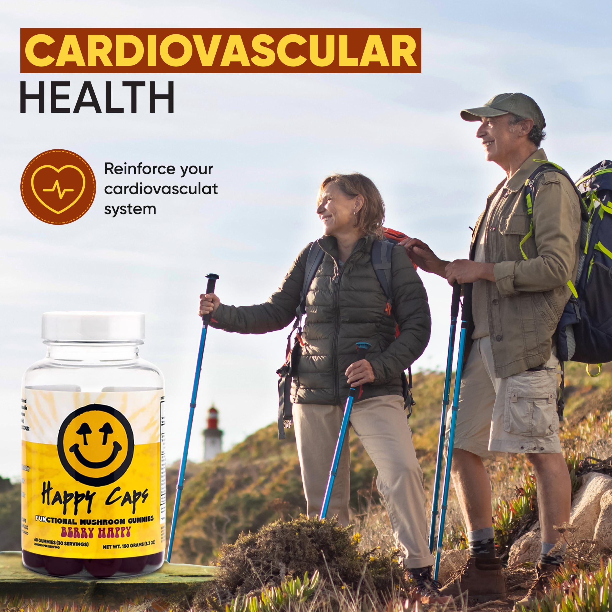 Happy Caps Happy Caps Functional Mushroom Gummies - Lions Mane, Cordyceps, Chaga, Reishi - Immune System Booster & Nootropic Brain Supplement - 60 Gummies (1)