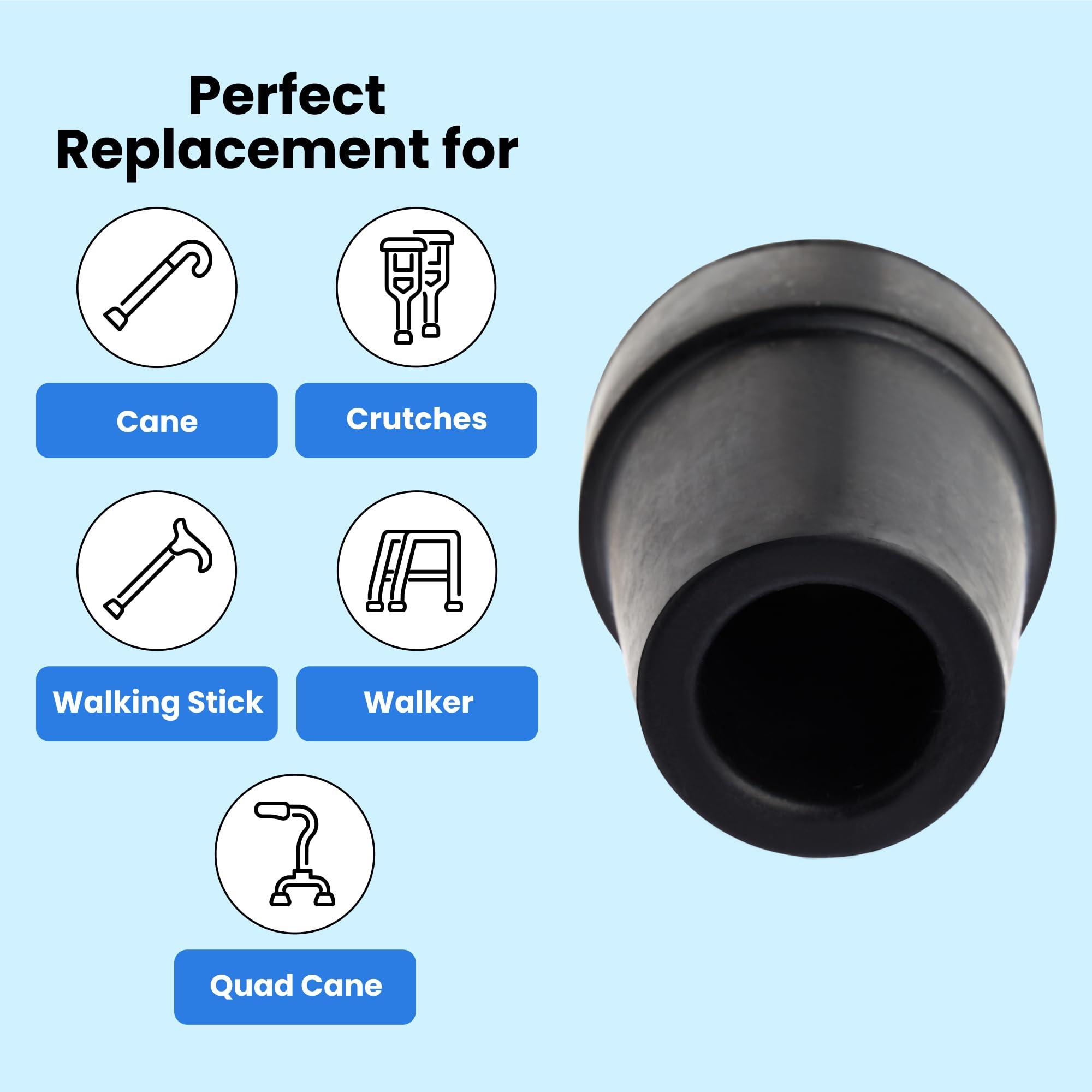 Wellbrite 6 Pack Replacement Rubber Cane Tips for Canes, Walking Sticks, Walkers (Black, 3/4 Inch Tip)