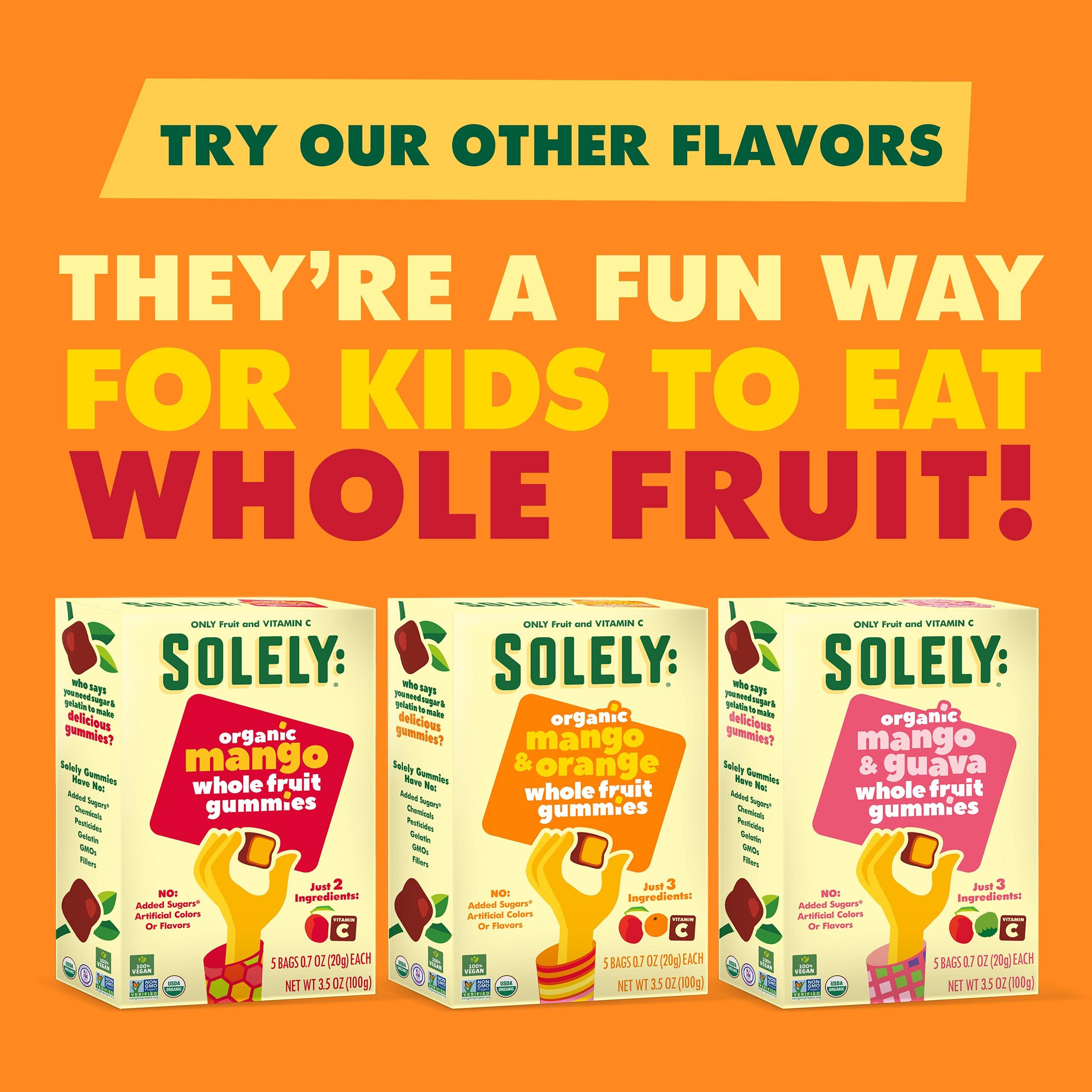 SOLELY SOLELY - Organic Mango & Guava Whole Fruit Gummies (1 Box, 5 Single Serving Bags per Box) - Real Fresh Fruit - Healthy Snacks for Adults & Kids - Non GMO, Vegan Snacks, Shelf Stable - 5 Bags (3.5 oz)