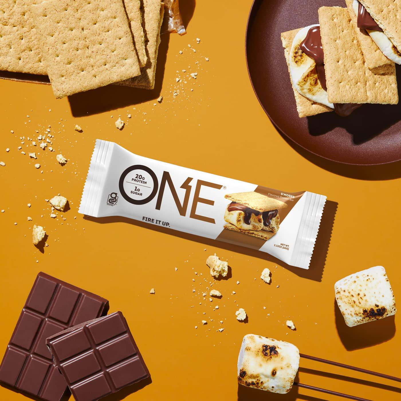 ONE ONE Protein Bars, Peanut Butter Cup, Gluten Free Protein Bar with 20g Protein and only 1g Sugar & Protein Bars, Smores, Gluten Free Protein Bars with 20g Protein and only 1g Sugar