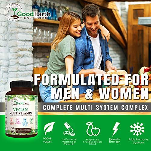 GoodEarth Nutrition Vegan Multivitamins for Men & Women - Vitamins A , B Complex , C , D3 , Zinc , Magnesium , Spirulina , Antioxidants - Daily Multivitamin Mineral Supplement with Proprietary Fruit & Vegetable Blend