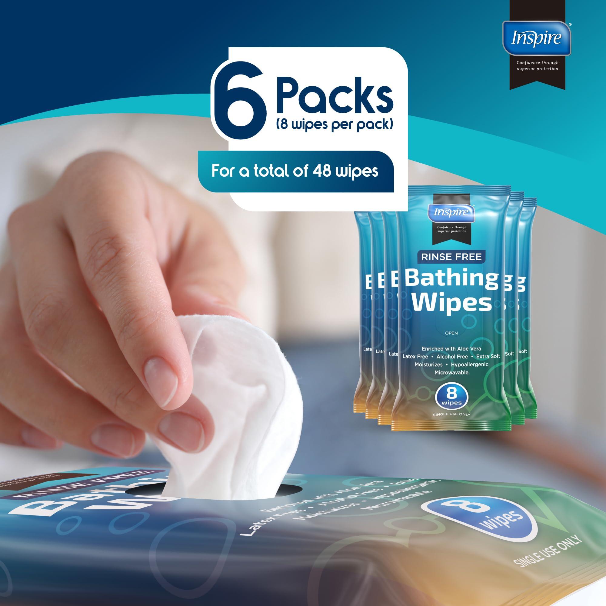 Inspire Inspire Rinse Free Body Wash Wipes | Bathing Wipes, Shower Wipes | Extra Large Adult Wipes With Aloe | Cleansing Adult Wipes | Body Wipes For Women And Men | Disposable Washcloths For Adults Bathing