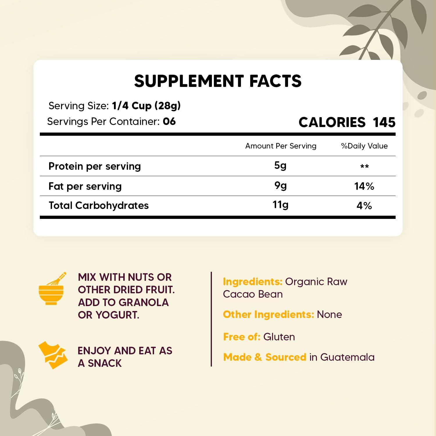 Yogi Super Foods Yogi Super Foods Organic Raw Cacao Nibs, Unsweetened Chocolate Substitute With No Artificial Sugar or Sweeteners, Anti Aging Antioxidant Superfood - Vegan, Gluten Free & Organic