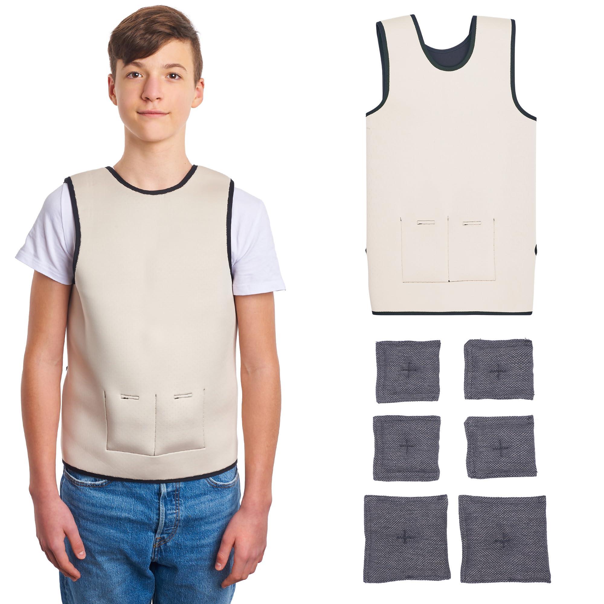 ODOXIA Weighted Vest for Kids | Provide Deep Pressure Comfort | ADHD Tools for Kids | Autism Sensory Clothing | Adjustable Weighted Vest | Weighted Compression Vest (Beige, Large)