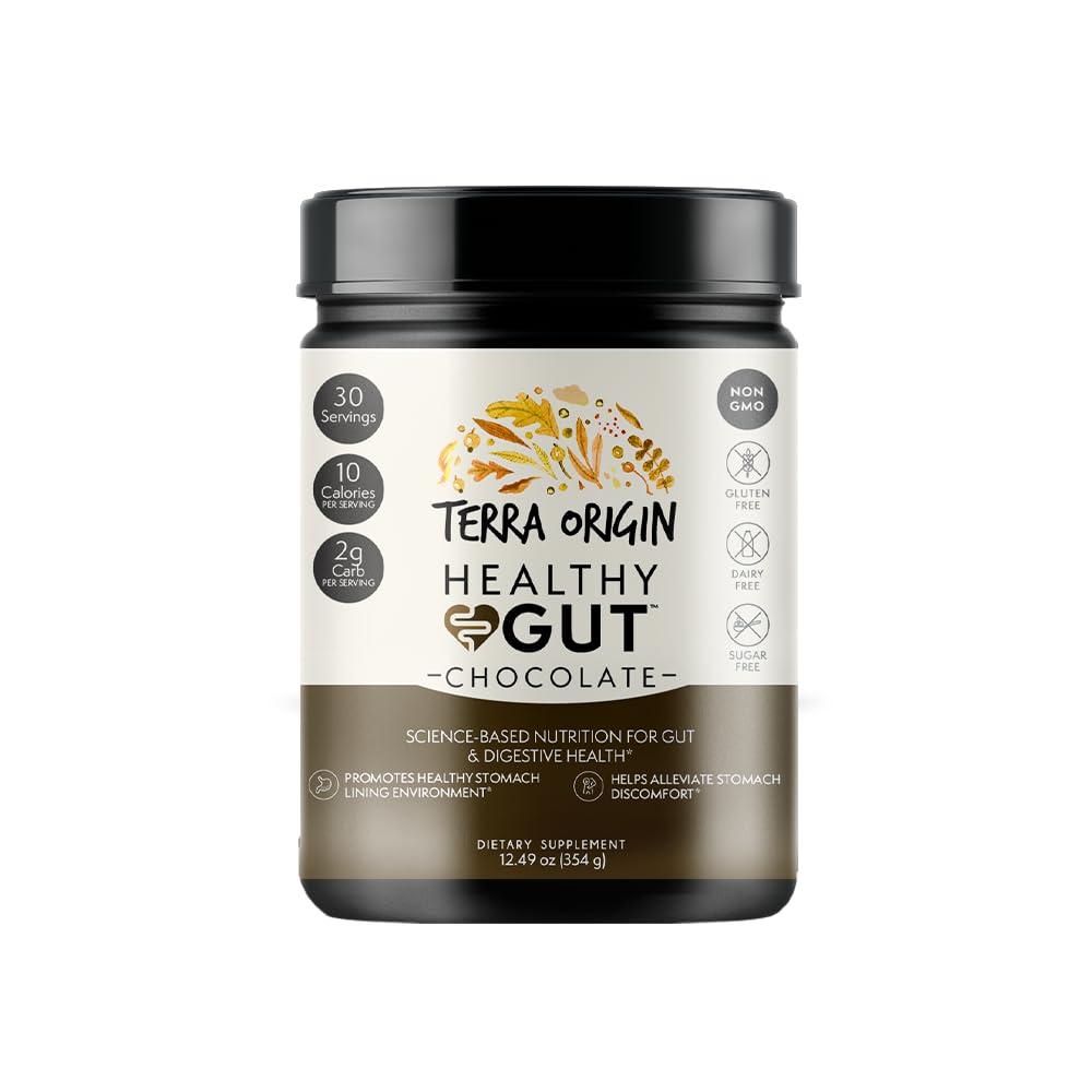 TERRA ORIGIN TERRA ORIGIN Healthy Gut Chocolate | 30-Servings with L-Glutamine, Zinc, Glucosamine, Slippery Elm Bark, Marshmallow Root and More!
