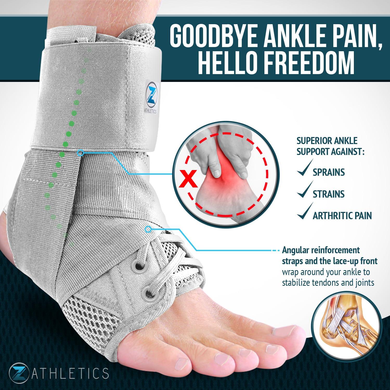 Z ATHLETICS Z ATHLETICS Zenith Ankle Brace, Lace Up Adjustable Support for Running, Basketball, Injury Recovery, Sprain! Ankle Support for Men, Women, and Children (Grey, Small)