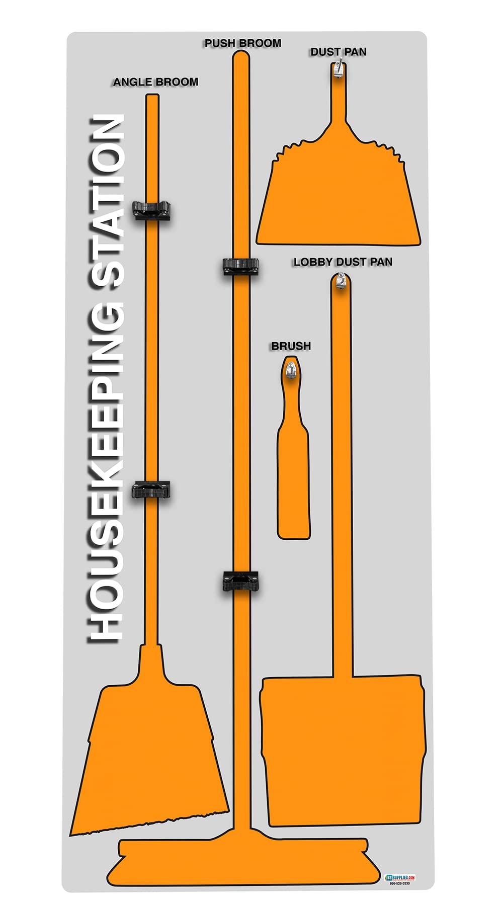 5S Supplies, LLC 5S Housekeeping Shadow Board Broom Station Gray/Orange (with Broom Kit)