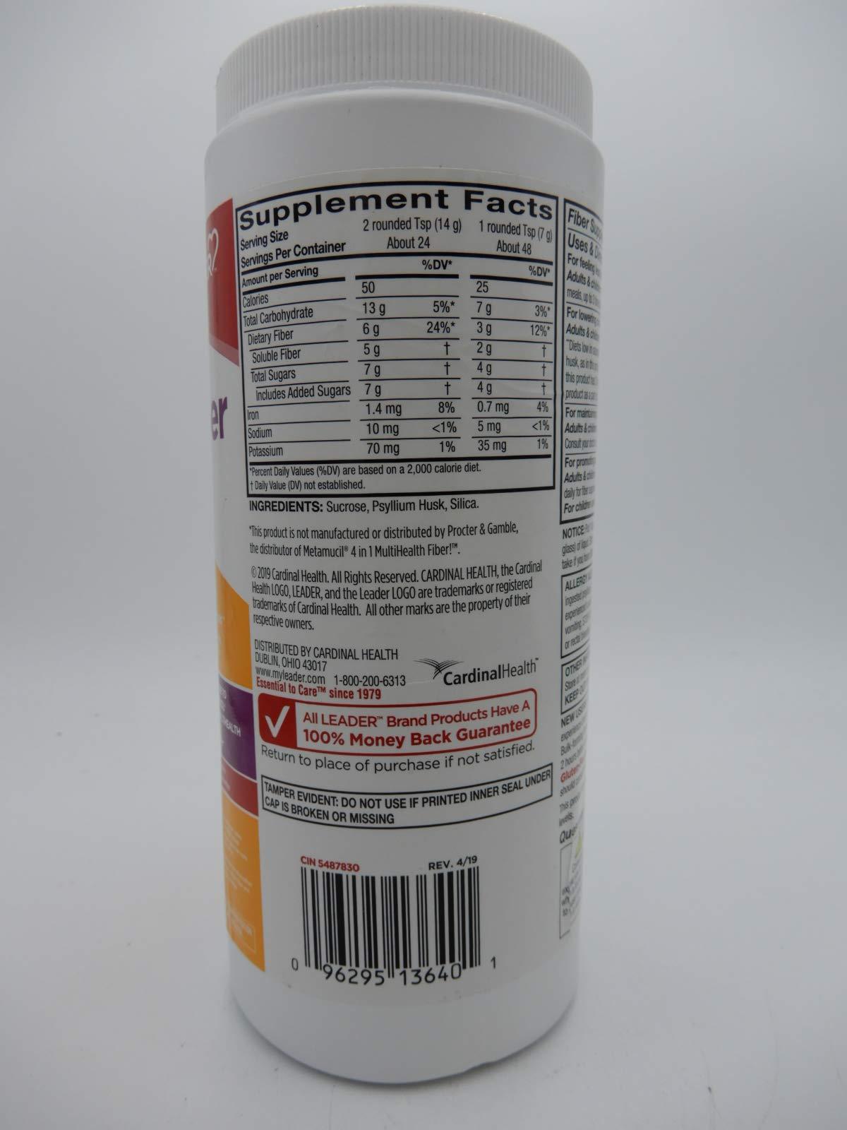 Leader Leader Psyllium Husk Powder Supplement 4-in-1 Fiber for Digestive Health, Plant Based 100% Natural Psyllium Husk Daily Fiber, Gluten Free, Non-GMO, Compare to Meta-mucil Multihealth (13 OZ)