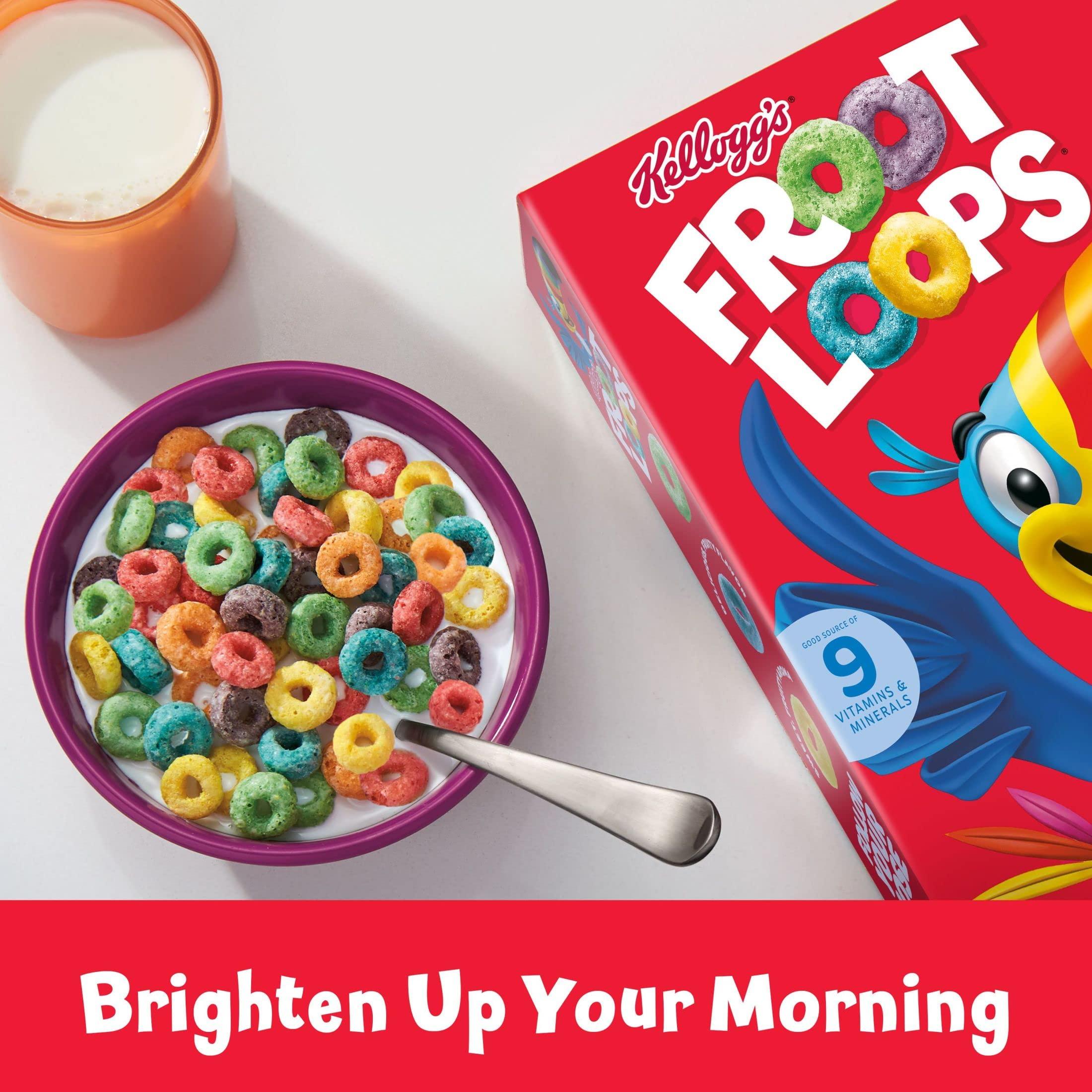 Froot Loops Froot Loops Breakfast Cereal, Fruit Flavored, Breakfast Snacks with Vitamin C, Large Size, Original, 14.7oz Box (1 Box)