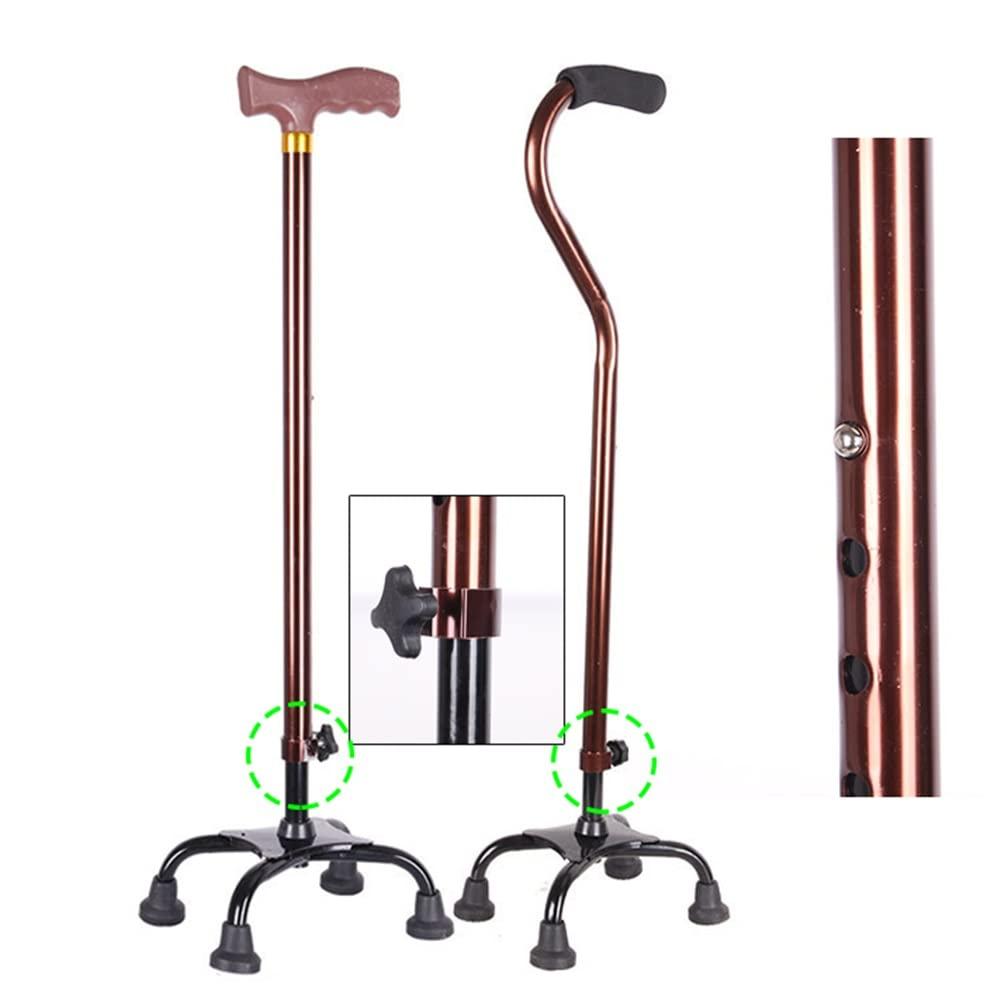 HEBEHO HEBEHO Quad Walking Cane for Men and Women, Button Adjustable Walking Stick with 4 Legged Base, Size Tall 140-190cm (4'7" - 6'3"), 242lbs Max (Color : Traditional Handle)