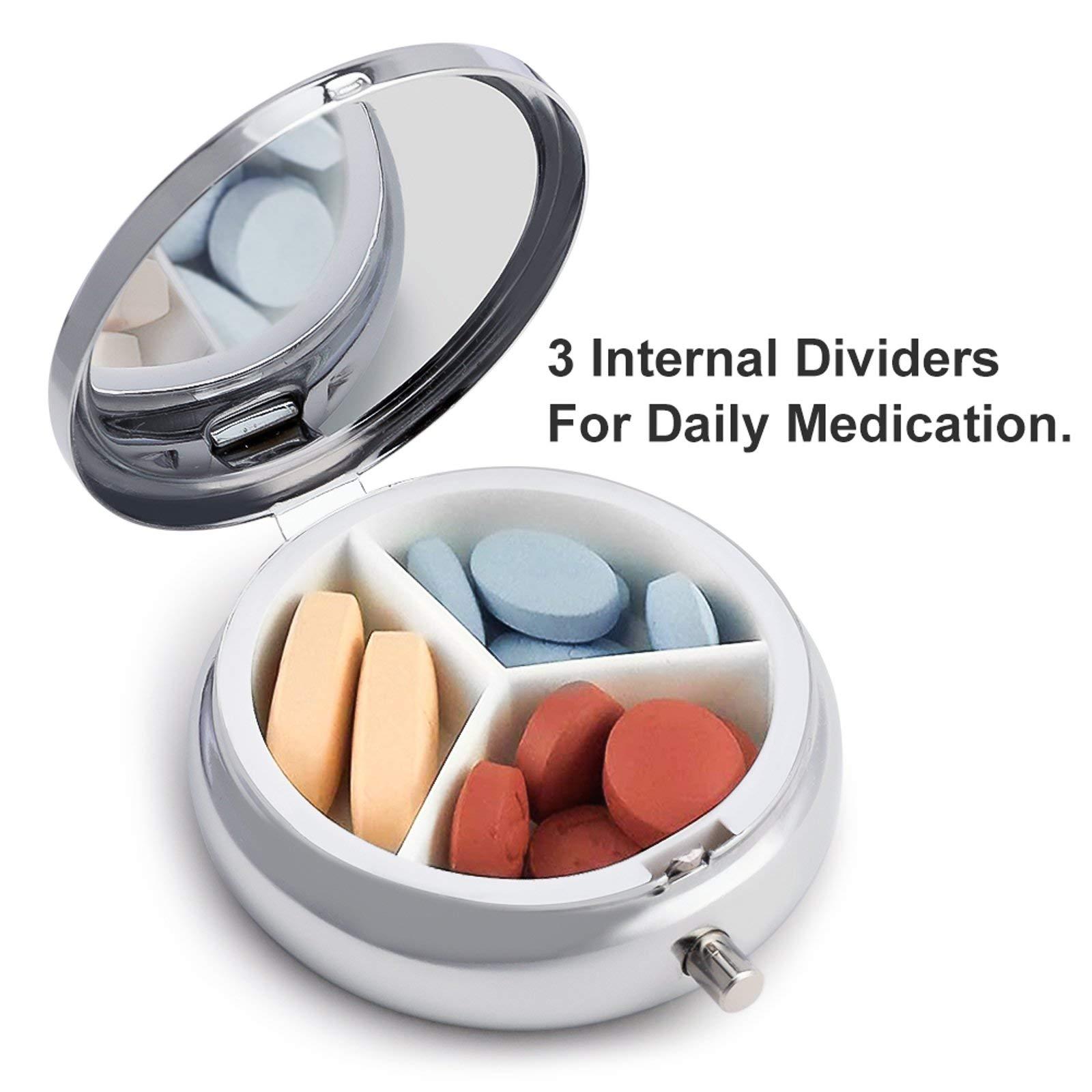 Oyihfvs Afro Black Woman Classic African American Women Iron Pill Box Case Organizer with Internal Separate Plastic Dividers, Travel Small Medicine Bag Holder Carrier Round Container