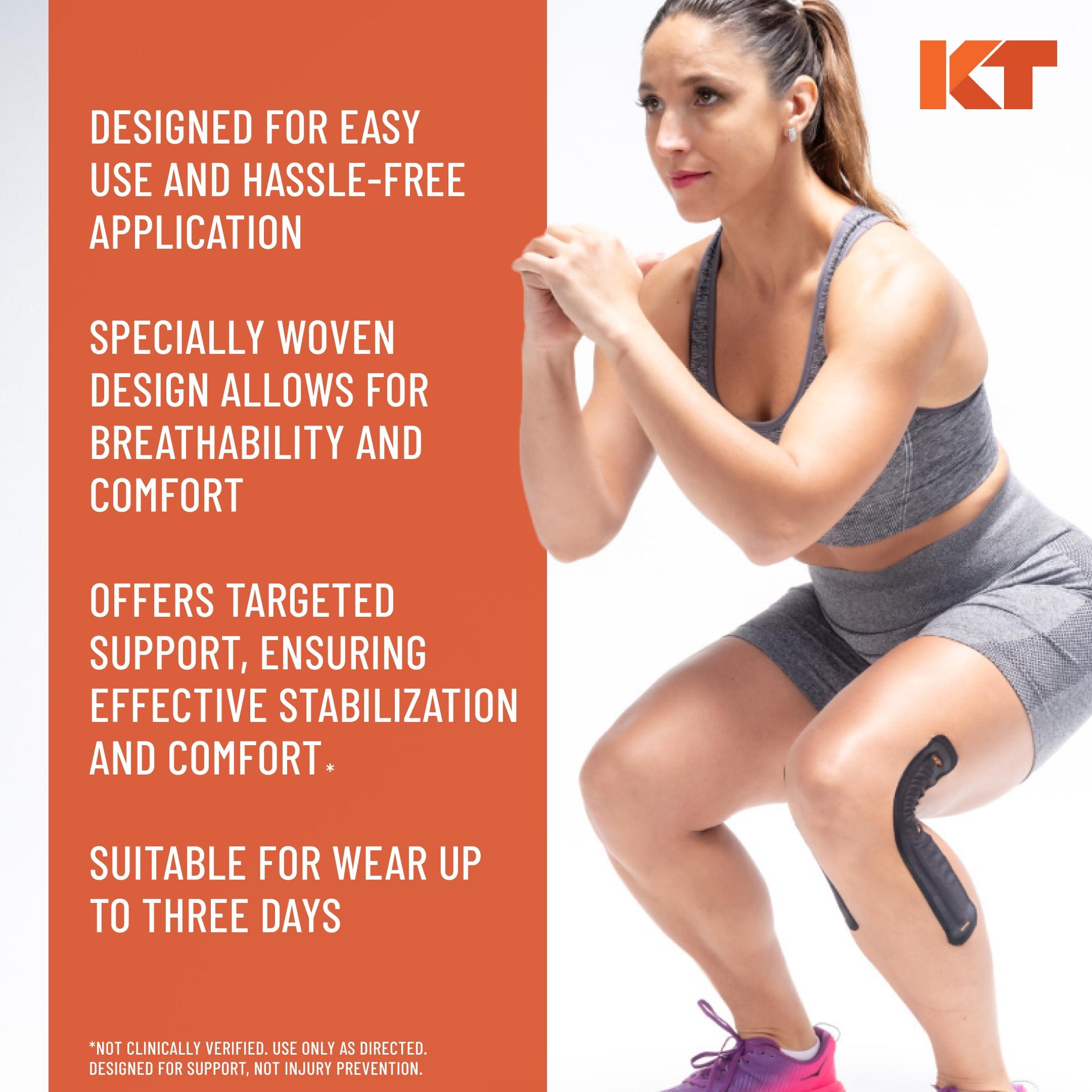 KT Tape KT Tape, KT Flex Reinforced Adhesive Strips for Knees 8 Pack, 10 in. Precut Strips in Black Effective Support for Weak or Injured Knees, Easy 2-Strip Application, Breathable, and Comfortable for Up to 3 Days