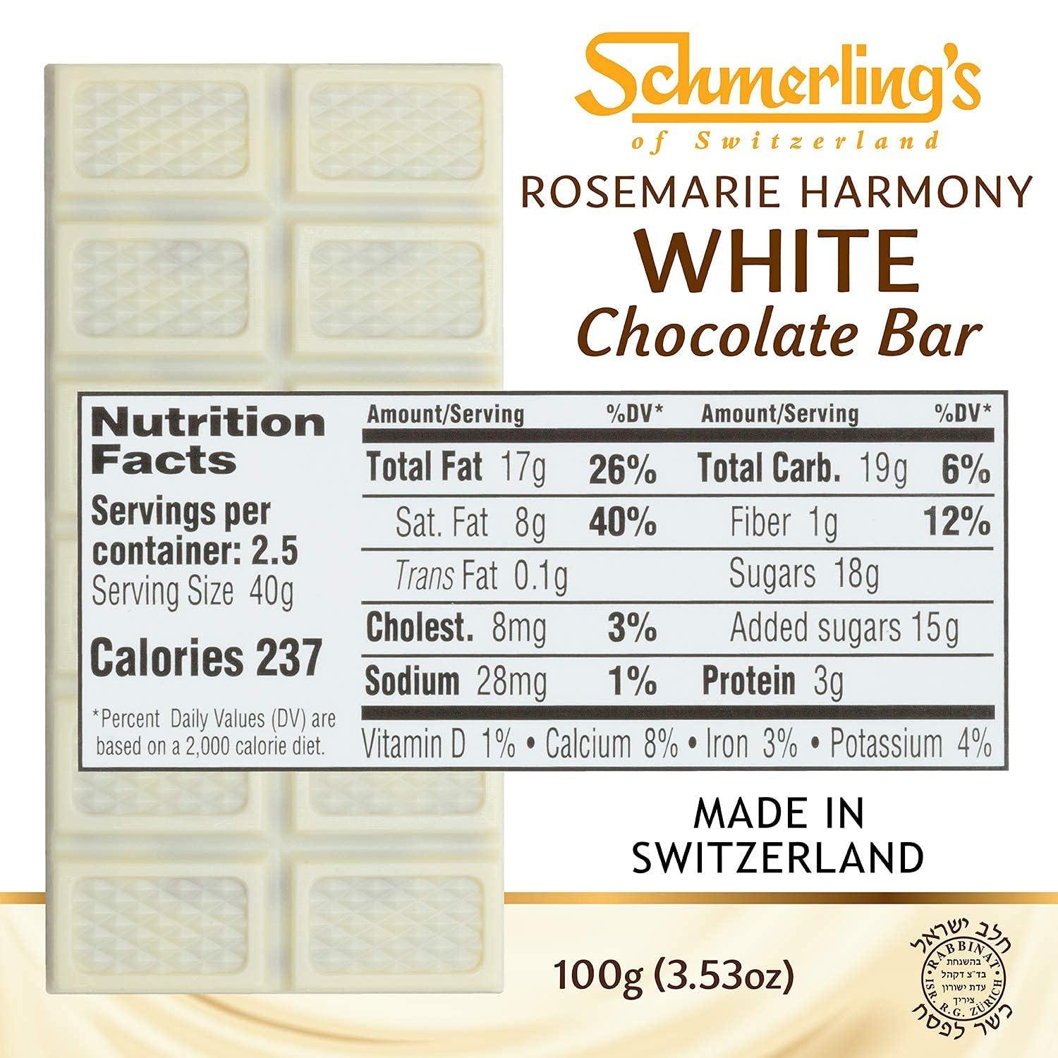 SCHMERLING'S Schmerling\'s Rosemarie Harmony White Chocolate - Premium Swiss White Chocolate Bars - Praline Filled - GMO Free - Kosher For Passover OU - 3.5oz Each (Pack of 2)