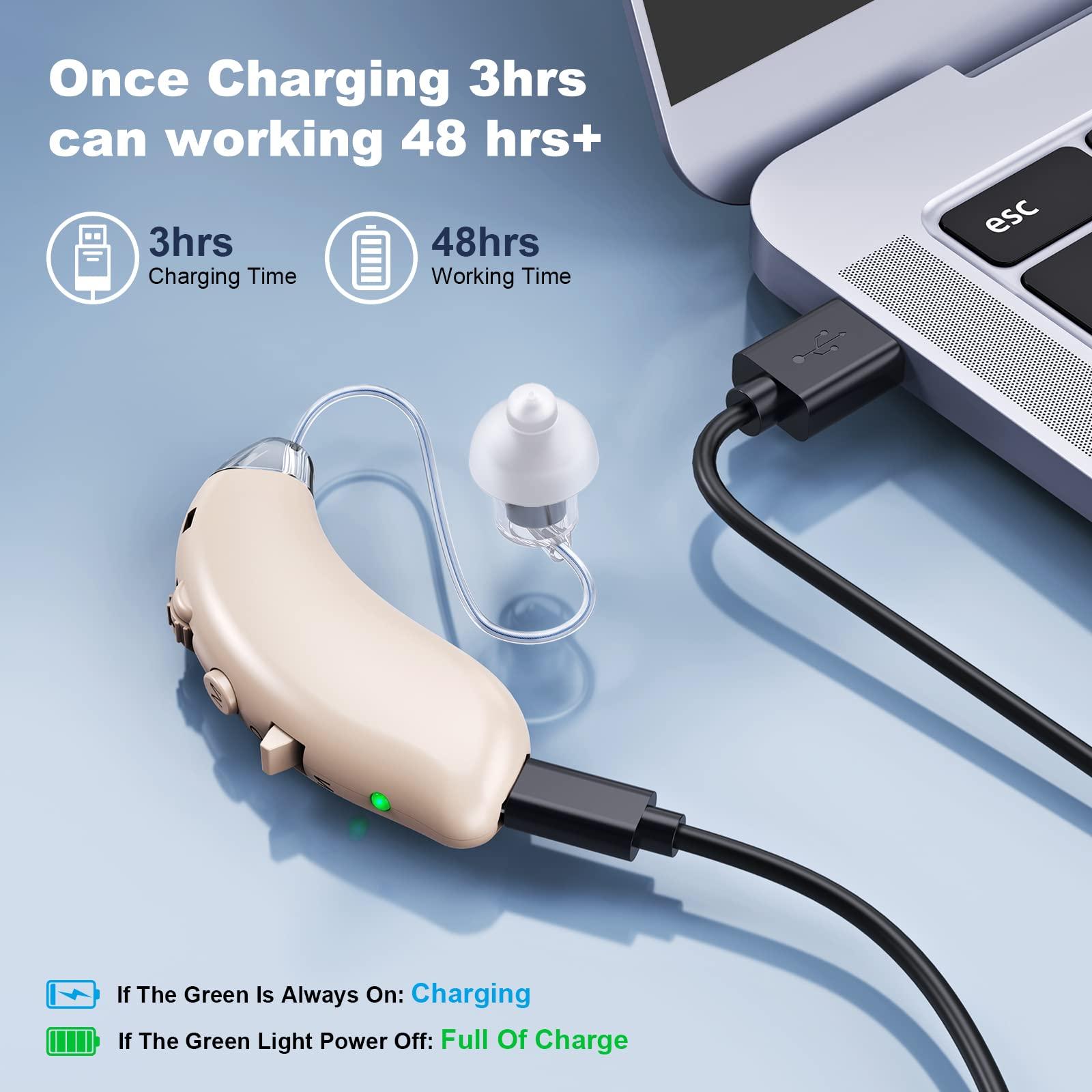 RUYIOER Hearing aids for Seniors, invisible rechargeable hearing aids, suitable for adults with hearing loss, digital hearing aid volume controls (Brown)