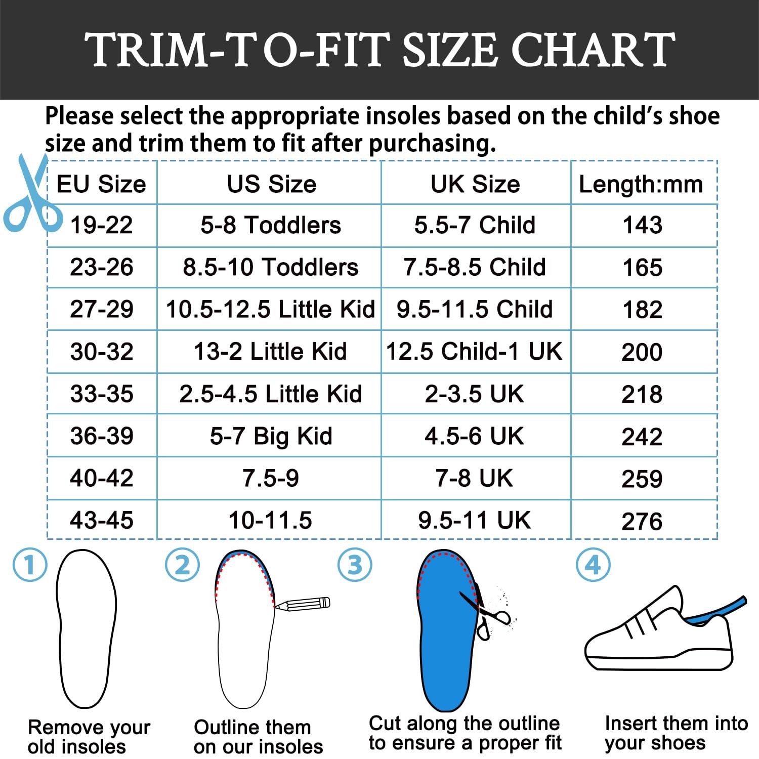Endoto Endoto Arch Support Insoles for Toddlers Kids and Youth Flat Feet Foot, Footwear Inserts for Boys & Girls, for Big and Little Kids Orthotic(Size:EU 27-29 / US 10.5-12.5 Little Kid)