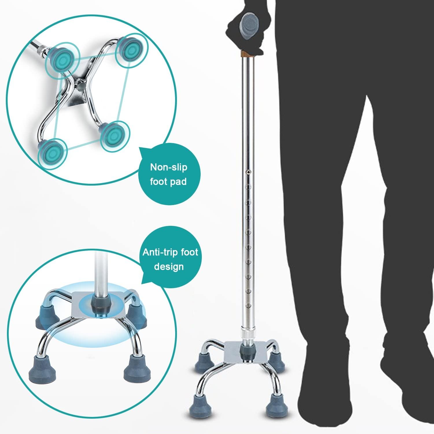 SEVEEZ SEVEEZ Quad Cane Height Adjustable Four-Legged Walking Stick Comfortable Handle Aluminium Lightweight Balance Walking Aid for Elderly