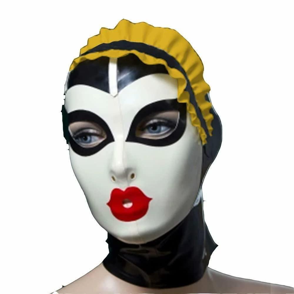 LEIMI Latex Hood Women Gummi Rubber Full Cover Mask Anti-clip Hair Maid Hood Masquerade Party Latex Mask (XL, Pink)