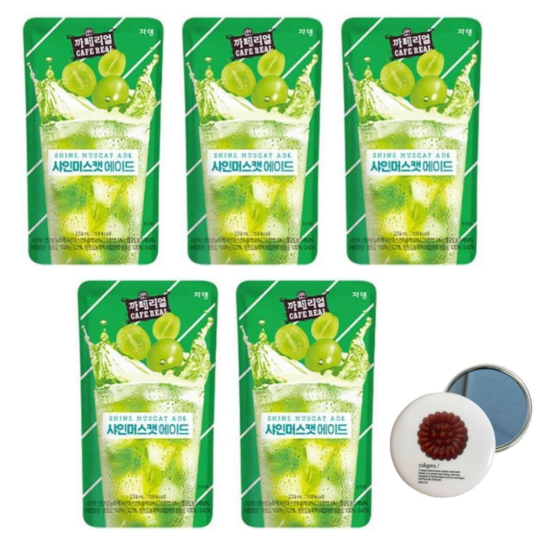 dalgaru Korean Covenienve Store Drink Pouch Sampler Set - 5 PACK 10 PACK (grape, strawberry, blue lemonade, peach ice tea, shine muscat) + dalgaru yakgwa mirror (SHINE MUSCAT 5 PACK)