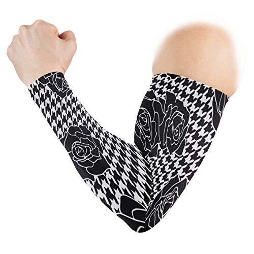 LEVEIS LEVEIS Rose Plaid Arm Sleeves UV Protection for Men Women Sunblock Protective Gloves Running Golf Cycling Driving Long Arm Cover 1 Pair