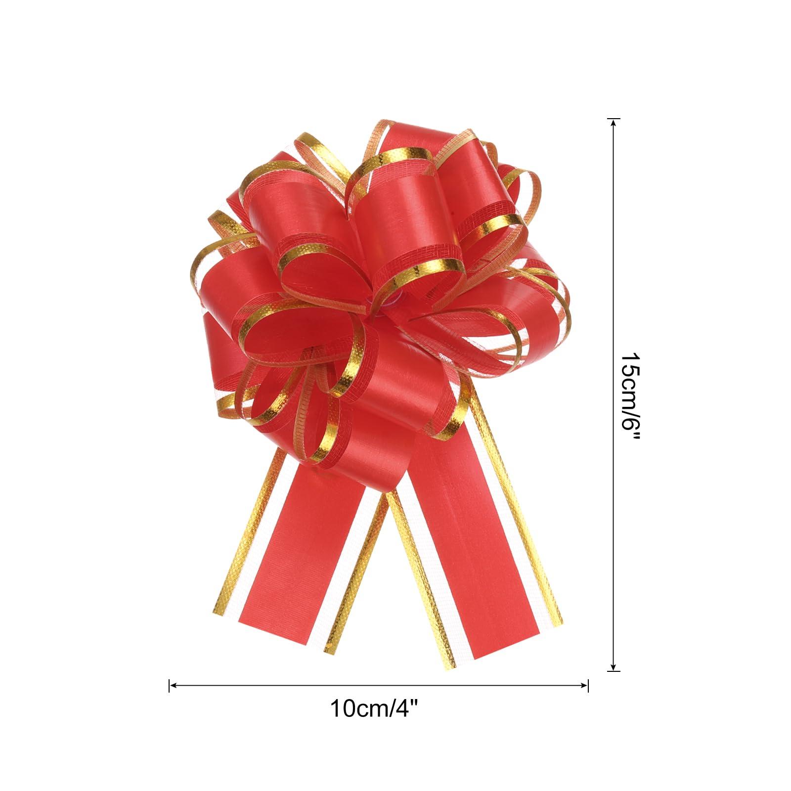 MECCANIXITY MECCANIXITY 5pcs 4 Inch Large Big Pull Bow with Gold Edge, Organza Car Gift Wrapping Bows Ribbon for Wedding Car Baskets Presents Christmas Bow, Red
