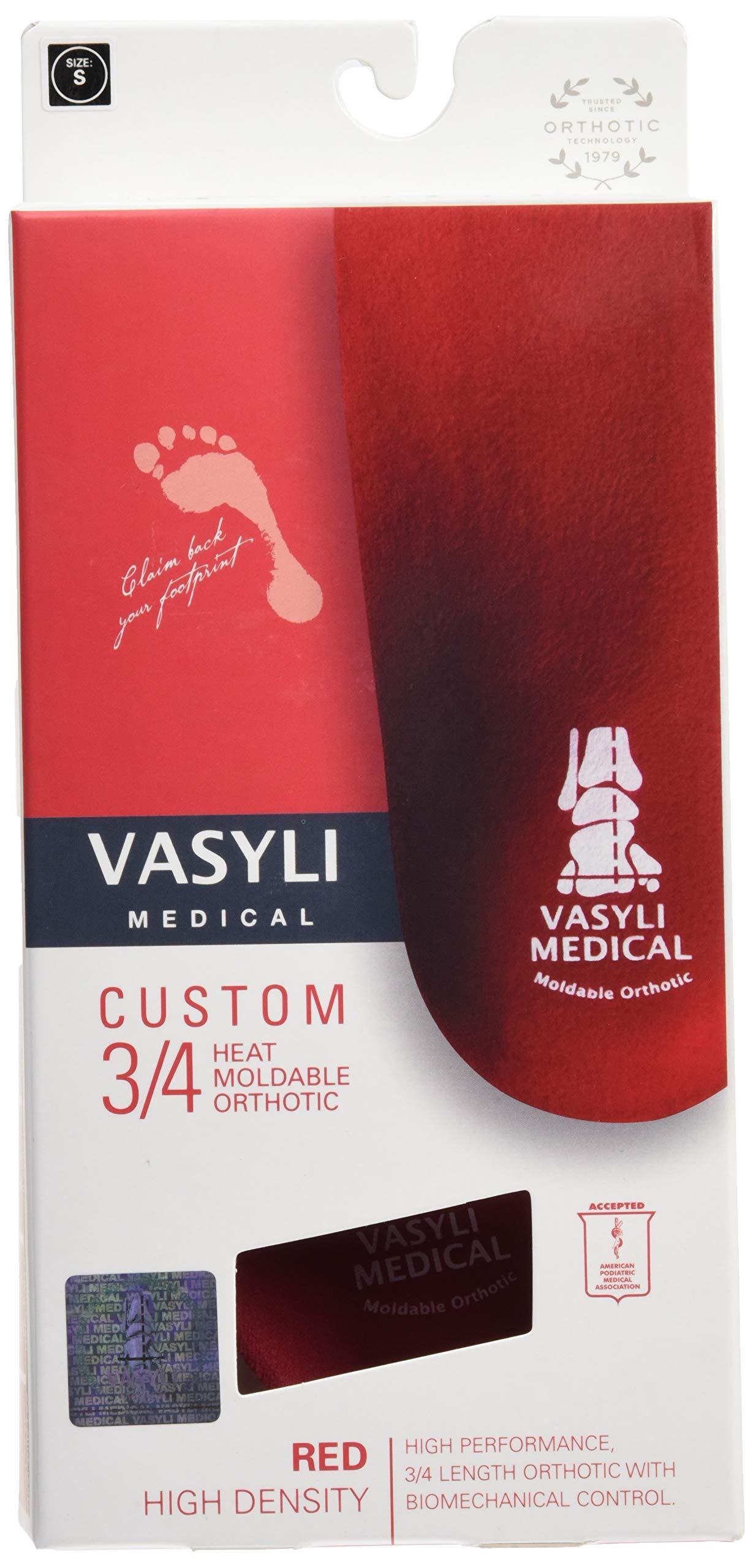 Vasyli Vasyli Custom 3/4 Length Insoles, Red, Small, Fast & Effective Pain Relief, Solid Biomechanical Control, Firm Density, High Performance Orthotic, Athletes, Overweight Patients, Heat Moldable