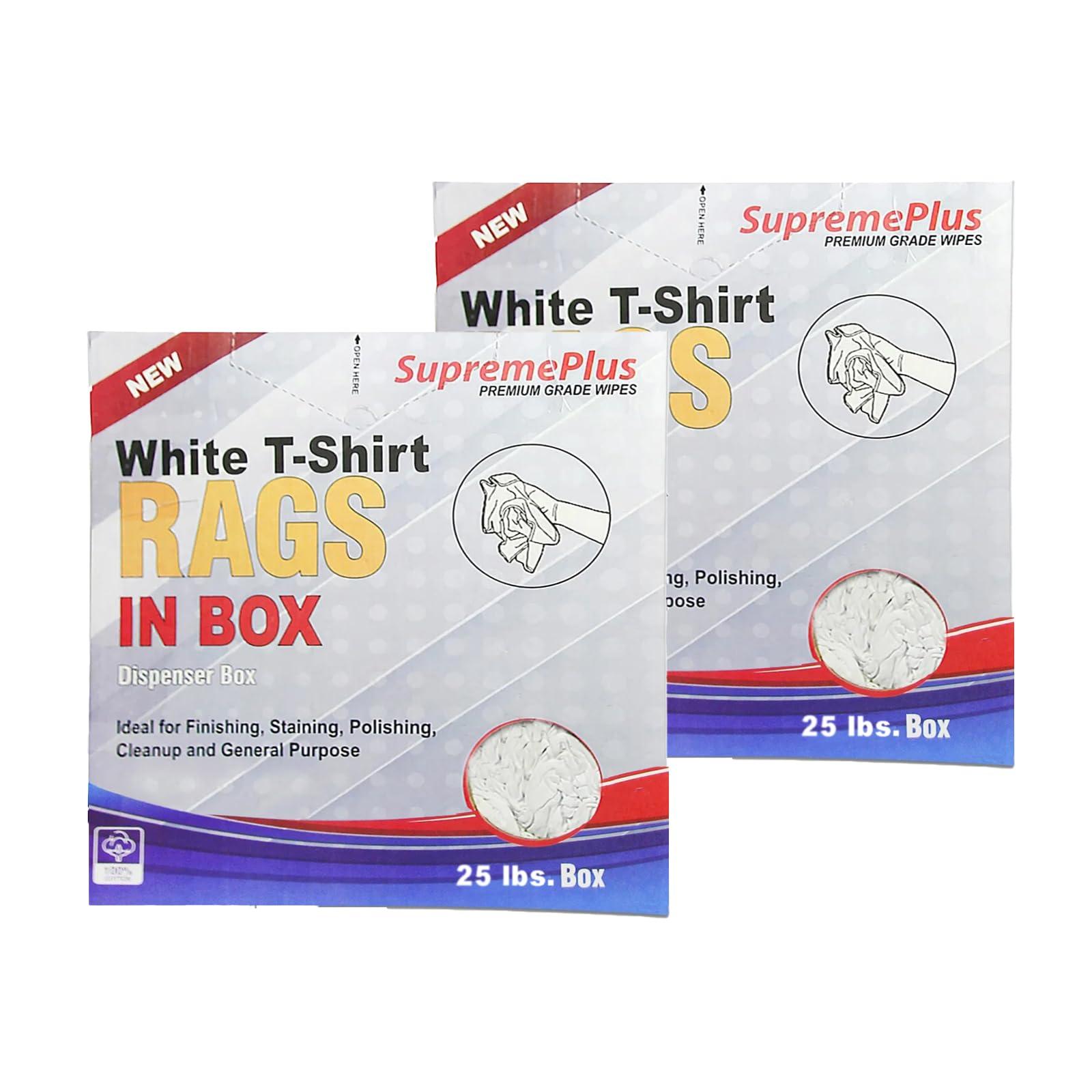 SupremePlus SupremePlus Premium White T-Shirt Rags - Shop Cotton Knit Cleaning Rag in a Compressed Box, Clean Up Oil, Grease, Stain, & Paint with Bulk, Multipurpose Polishing Cloth (2 x 25 lbs. Compressed Box)
