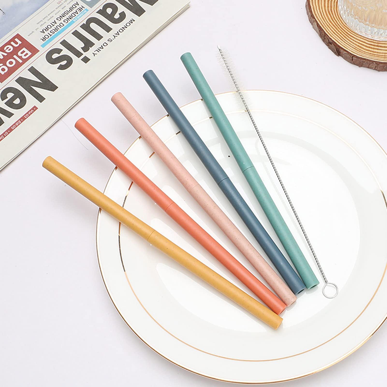 Meboltpan Reusable Straws, 6PCS Plastic Straws Bulk Detachable Plastic Drinking Straw Multicolor Thick Plastic Straws with Straw Brush