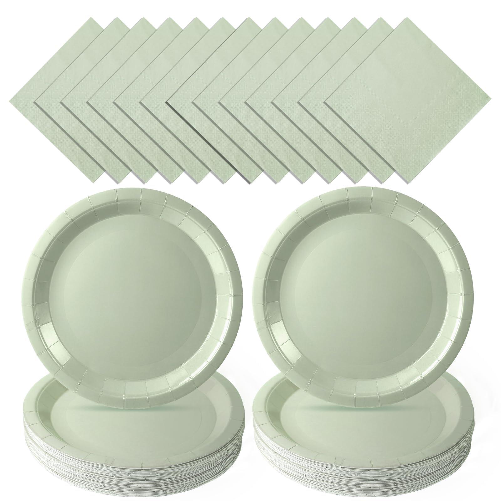 Purhapfre Sage Paper Plates Sage Green Paper Plates and Napkins Party Supplies Sage Green Disposable Plates for Bridal Shower,Baby Shower, Birthday,Serves 50