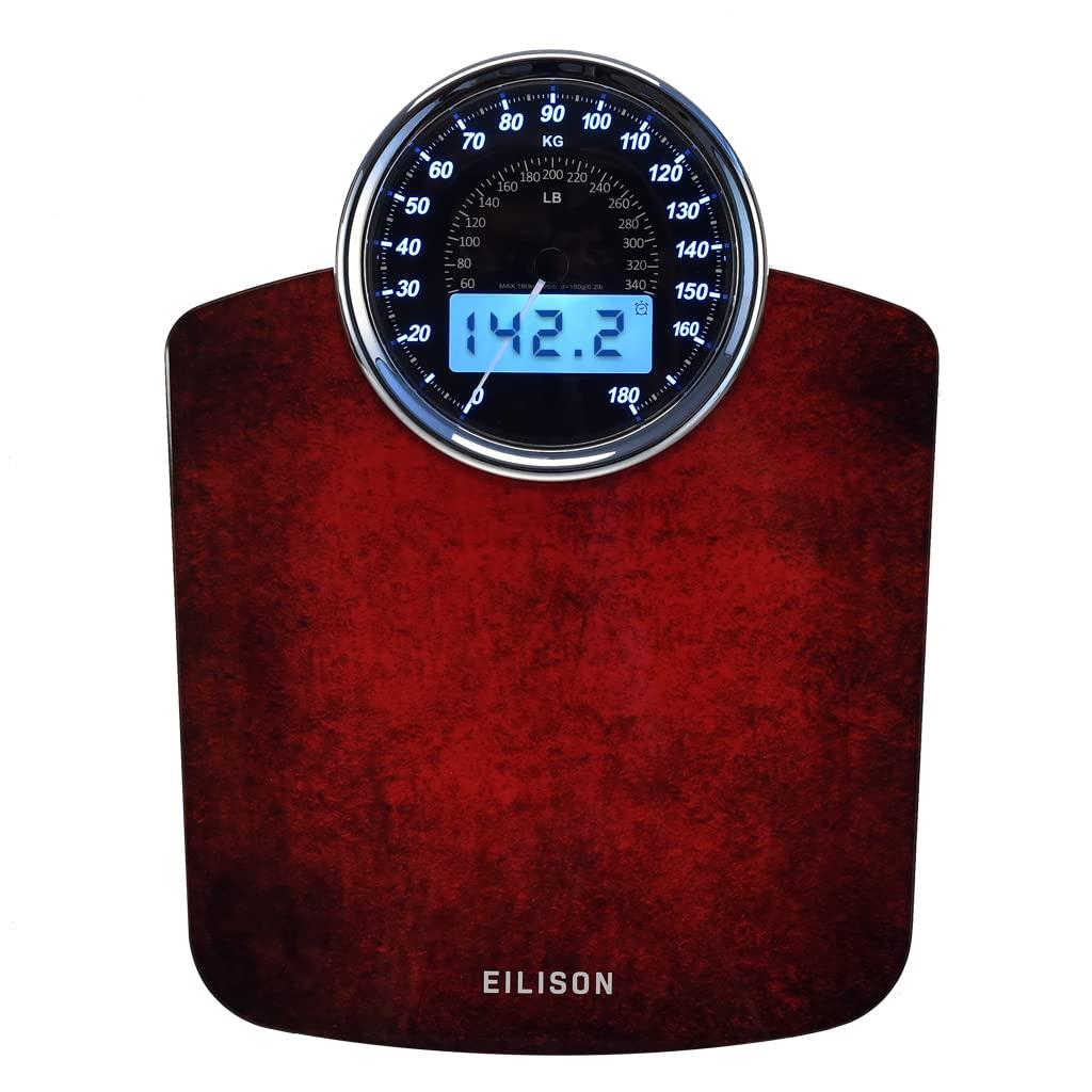 EILISON EILISON Highly Advance 2-in-1 Digital & Analog Weighing Scale for Body Weight-400lbs, 4 High Precison GX Sensor Accurate, Thick Tempered Glass, Extra Large Display (red)
