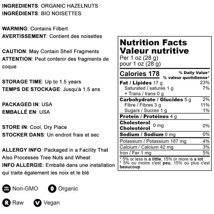 Food to Live Food to Live - Organic Raw Blanched Hazelnuts, 8 Pounds - Non-GMO Filberts, No Skin, Unsalted, Unroasted, Vegan, Bulk Nuts. Good Source of Protein