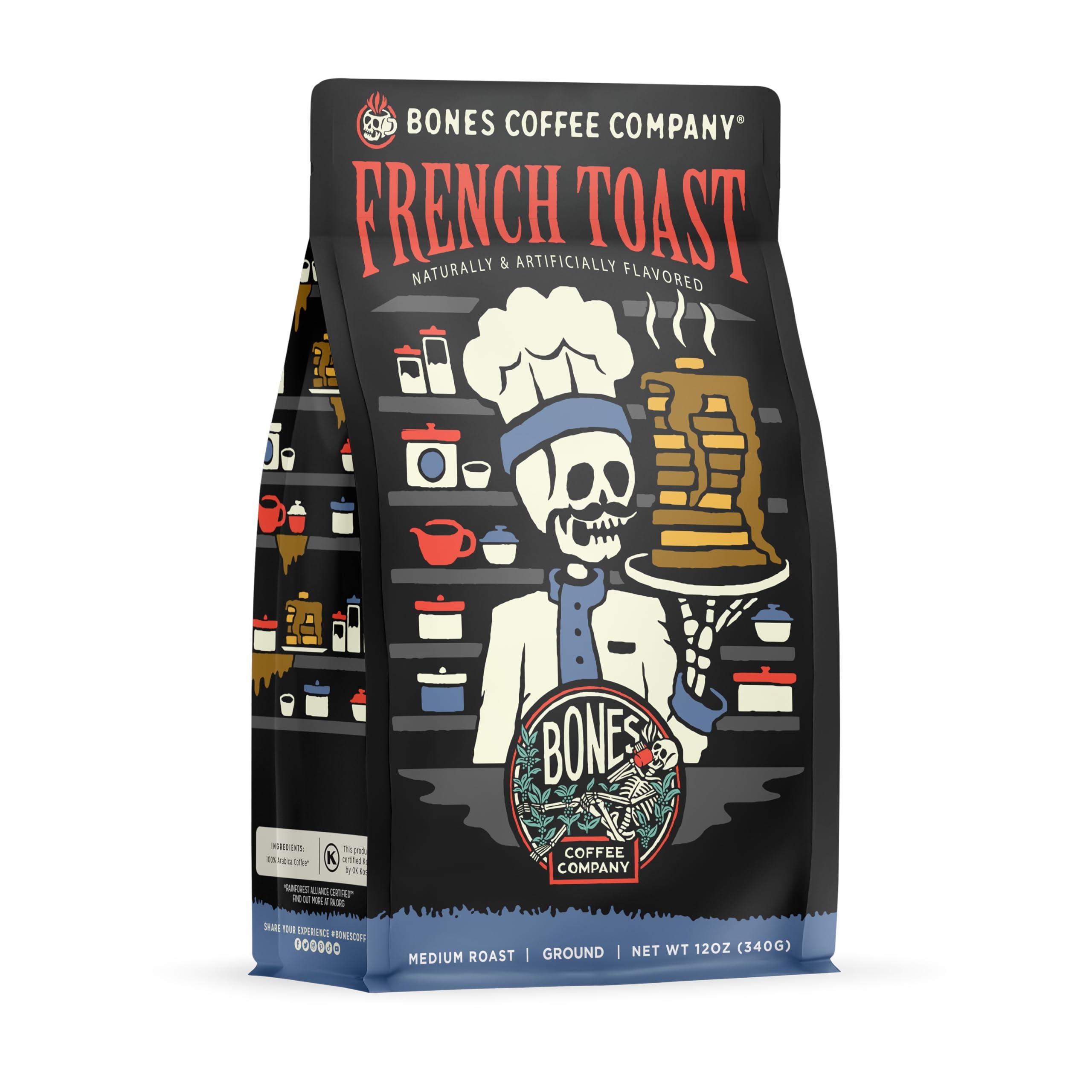 Bones Coffee Company Bones Coffee Company Strawberry Cheesecake and French Toast Flavored Ground Coffee Beans Bundle | 12 oz Medium Roast Arabica Low Acid Coffee Gifts (Ground)