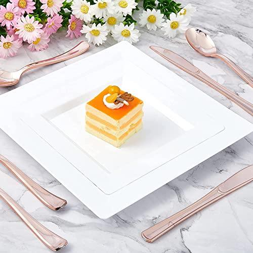 ricpok ricpok Disposable Square Plastic Plates - 100 Pack - 50 x 9.5 Dinner and 50 x 6.5 Salad Combo Plate - Premium Heavy Duty - Fancy and perfect for a Party, Wedding, or Birthday