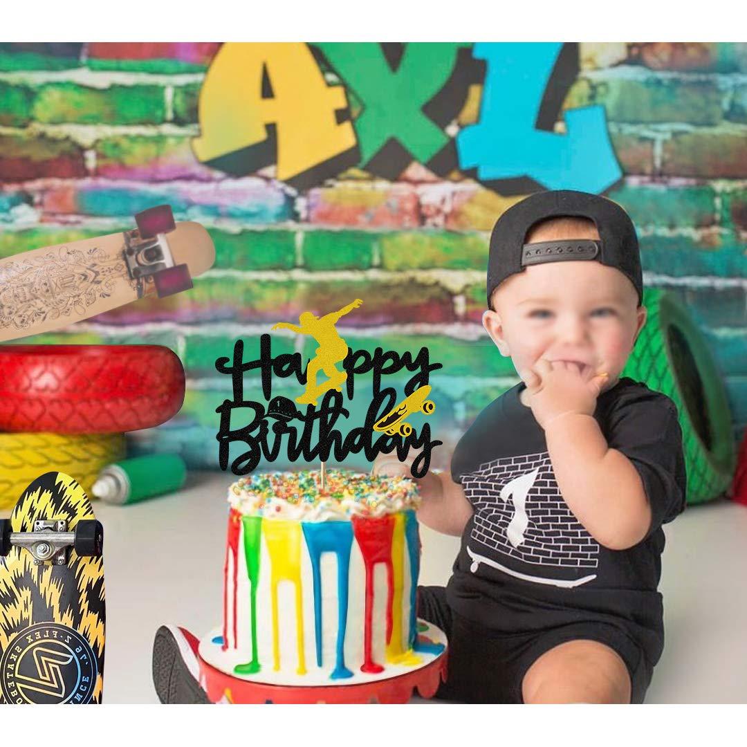 Glorymoment Glorymoment Skateboard Happy Birthday Cake Topper, Skateboard Cake Topper for boy Girl Birthday, Happy Birthday Cake Topper for Skateboard Sport Theme Birthday Party Cake Decorations (6.7’’x5.27’’)