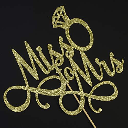 XIUHUBA Miss To Mrs Cake Topper, Glitter Wedding Engagement Bridal Shower Bachelorette Party Decorations Supplies, Gold