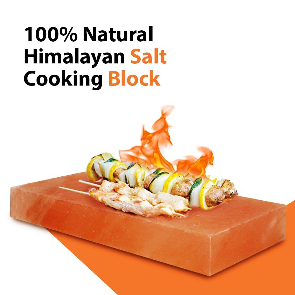 ZKTRADING ZK Himalayan Salt Block with Steel Tray for Grilling- Cooking, Cutting, and Serving, 12x8x1.5, Food Grade Rock Salt Plate, Salt Slab a Unique Gift for Men, Women, Chefs & Cooks