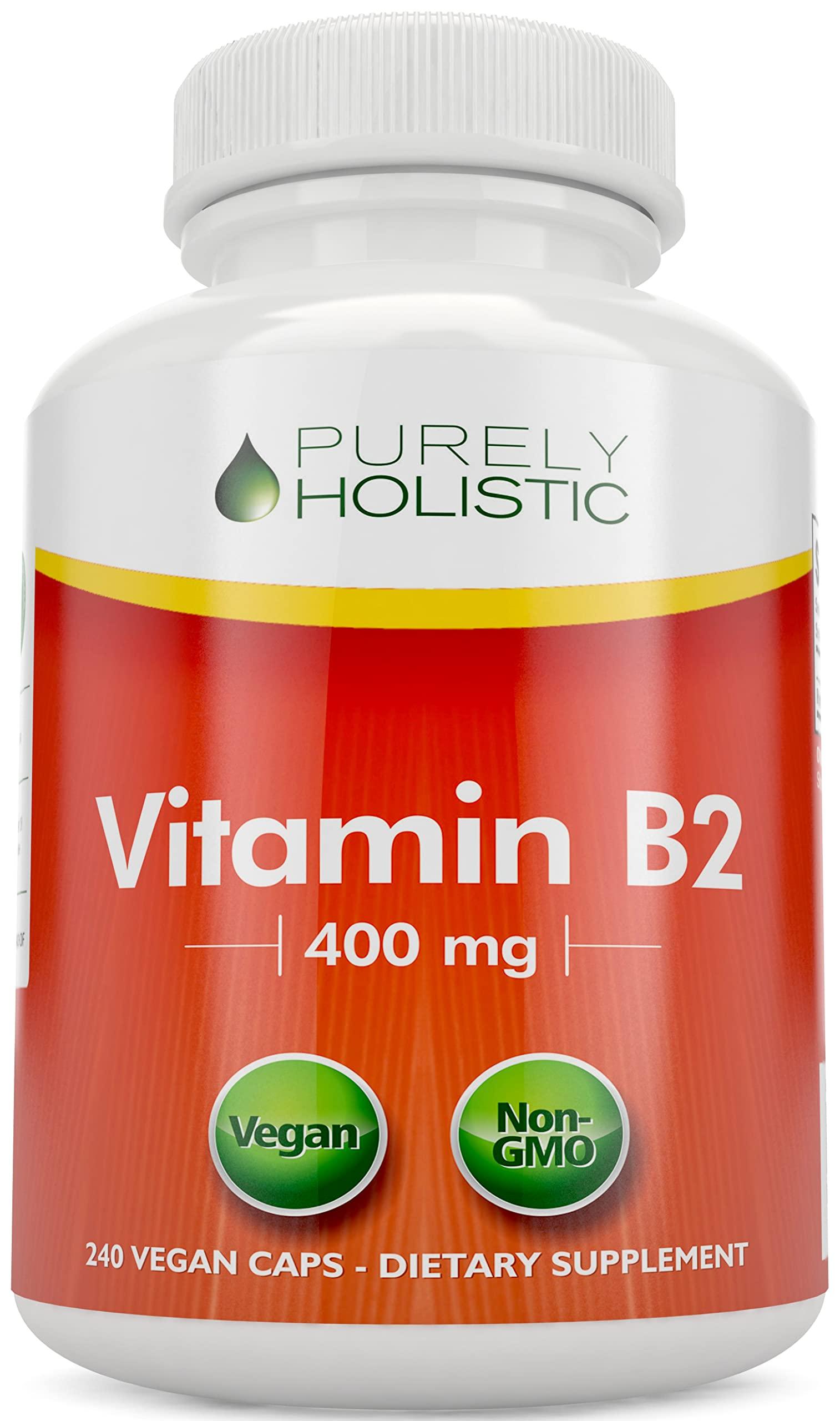 Purely Holistic Purely Holistic Vitamin B2 Riboflavin 400mg - 240 Vegan Capsules, 8 Month Supply - High Strength B2 Vitamins - Non GMO & Gluten Free - Supports Energy Production & Cellular Health