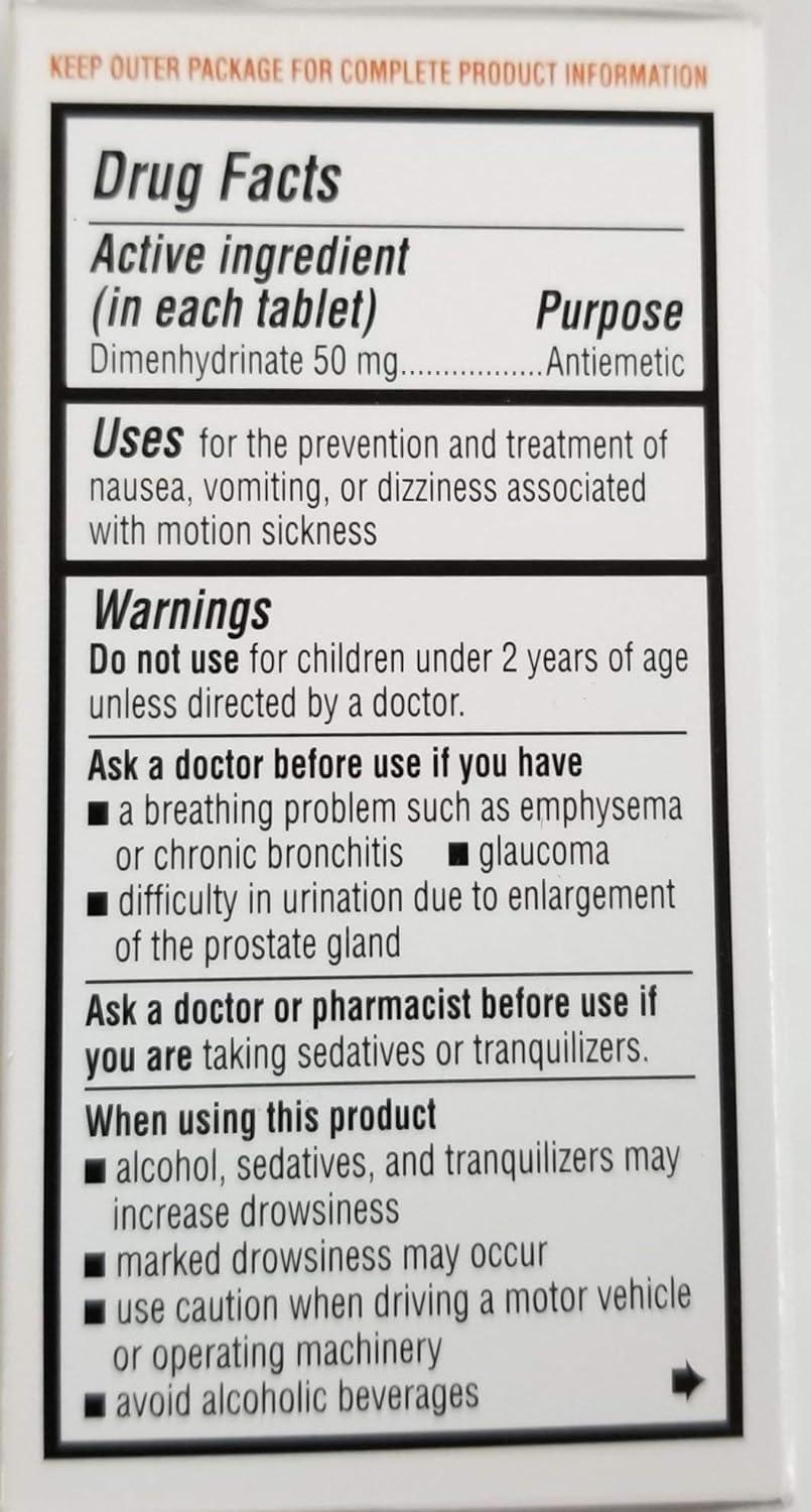 MAJOR Driminate Generic for Dramamine Motion Sickness 50 mg Anti Nausea 100 count