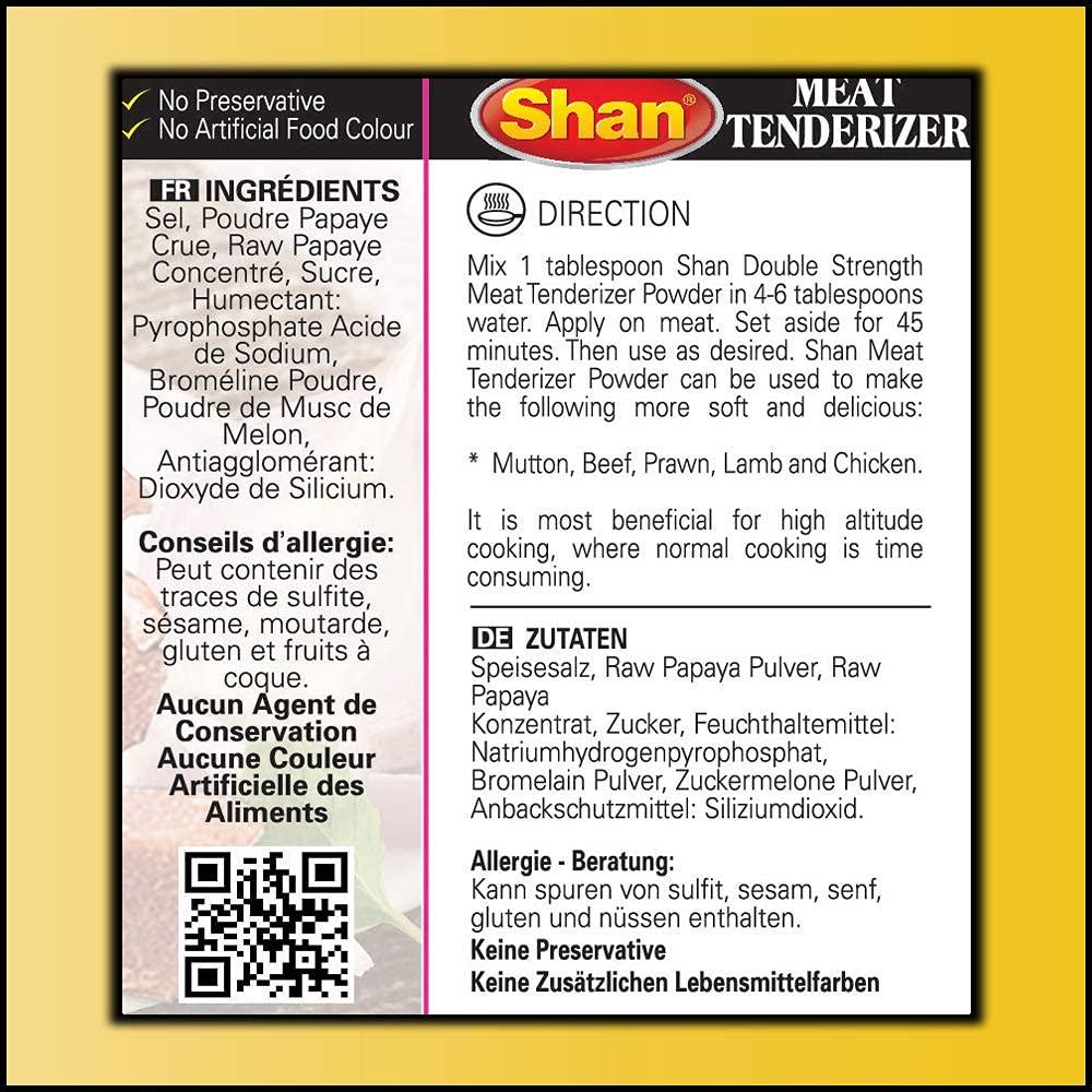 Shan Shan - Natural Meat Tenderizer Powder - Papaya Based Seasoning Mix, 1.4 oz (40g) (Pack of 3)
