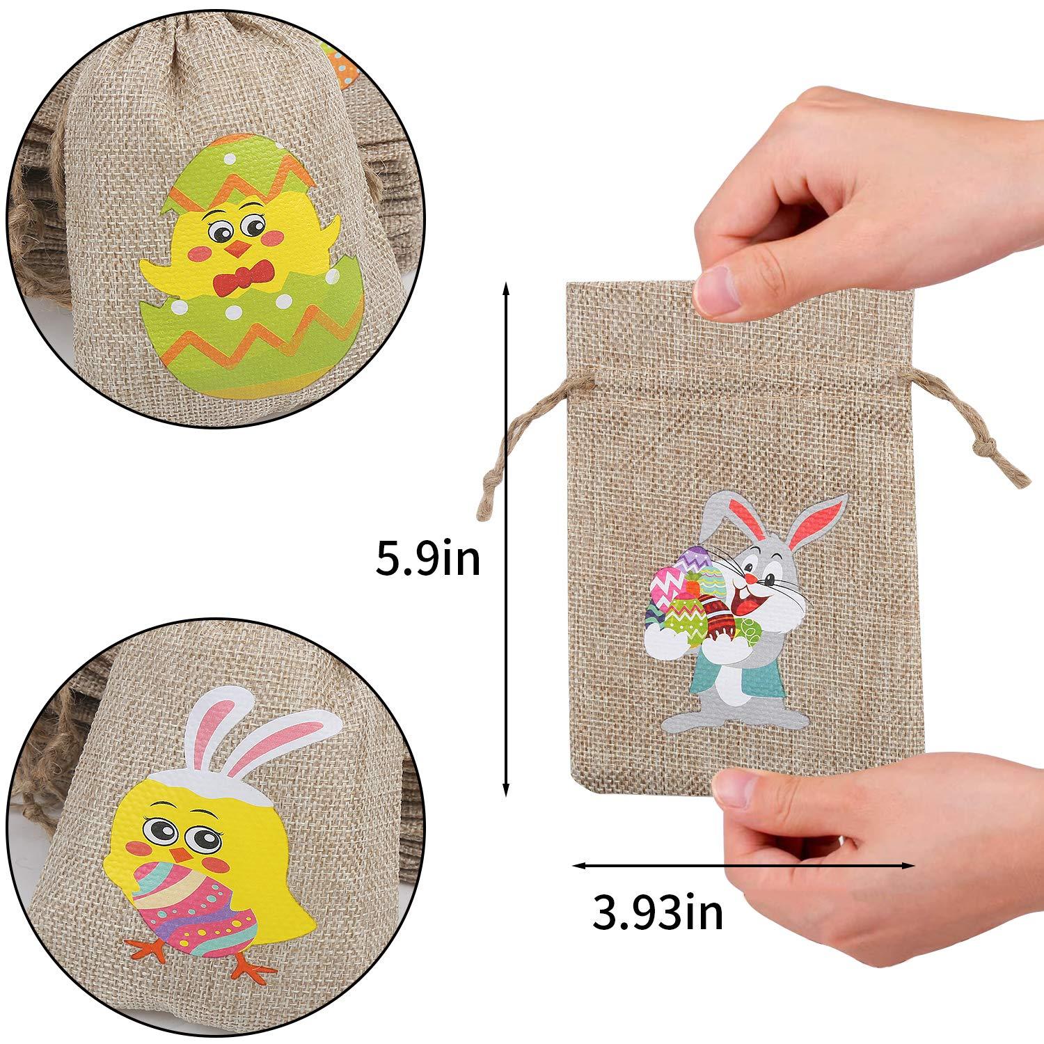 DIYASY DIYASY Easter Burlap Gift Bags, 36 Pcs Bunny and Chick Candy Bags with Drawstrings for Kids Easter Party Favor