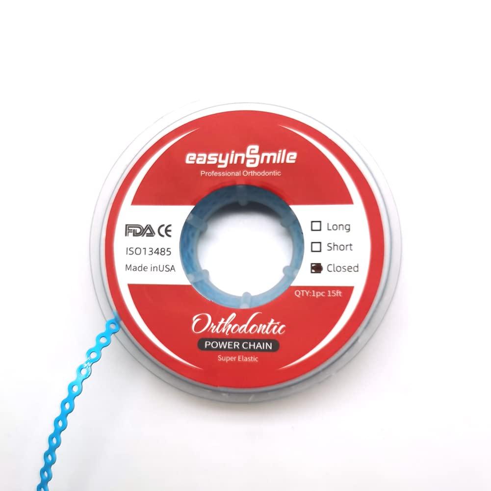 SNAWOP SNAWOP Dental Orthodontic Power Chain Multicolor Spool Elastic Rubber Bands for Teeth Braces (Closed, Light Blue)