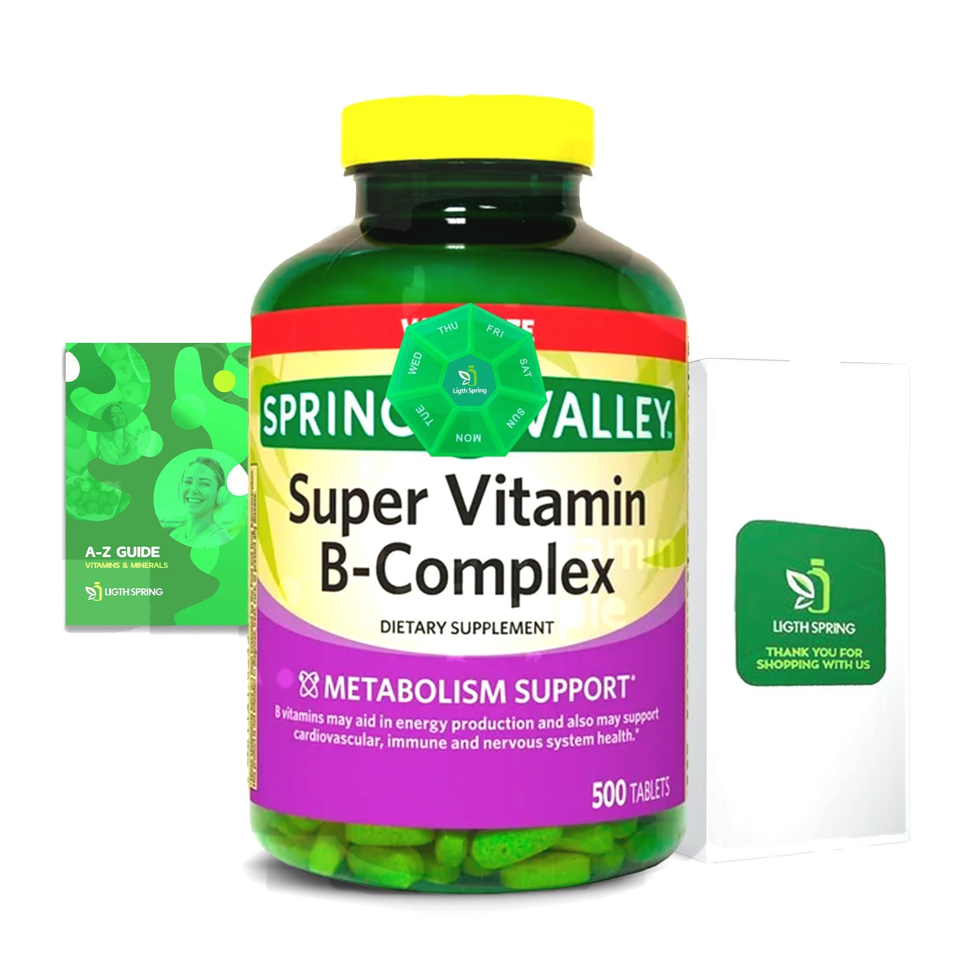 LightSpring Light Spring Super B-Complex Tablets (500 Count) Vitamin B6, B12, C,Thiamine, Biotin, No Gluten, Complete Dietary Supplement, Includes Light&Spring Guide, Energy & Immunity