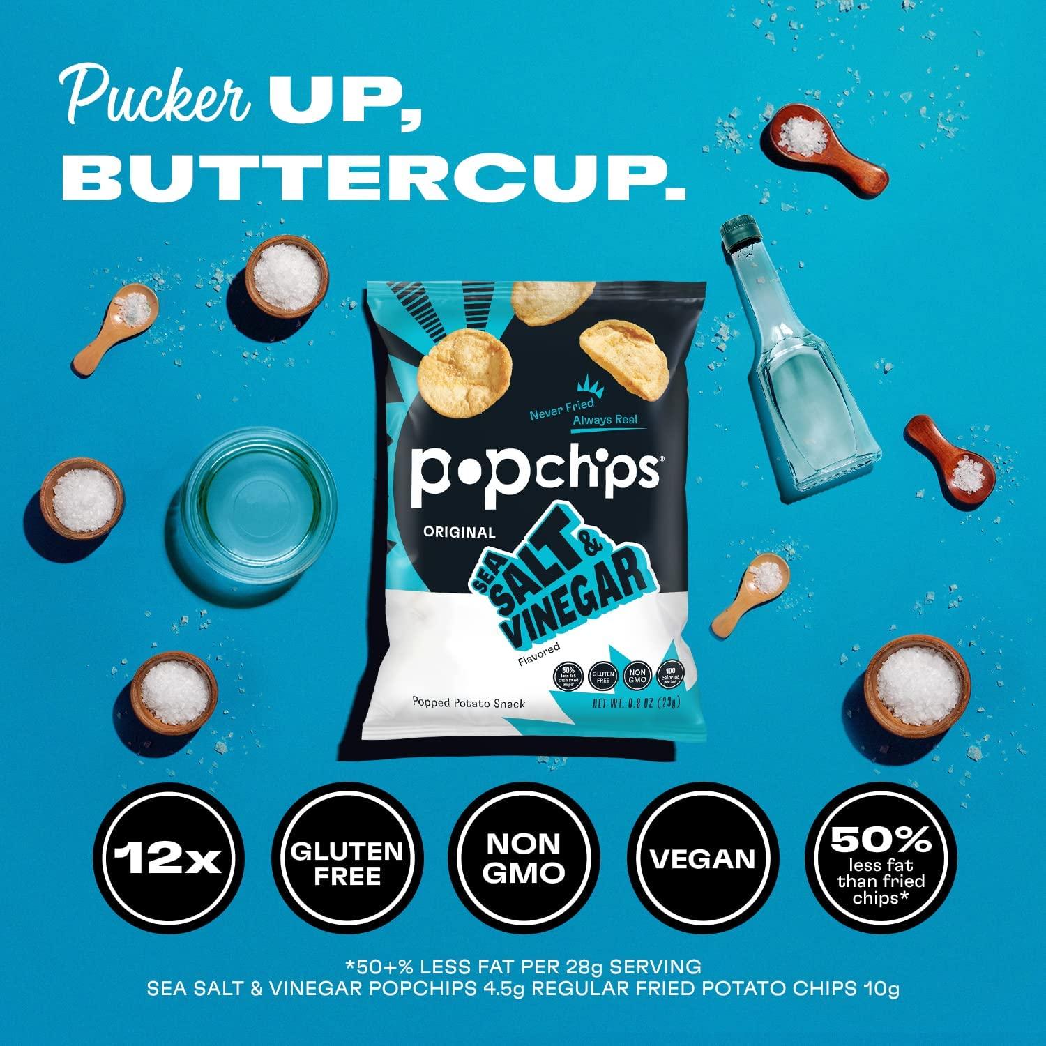 Popchips Popchips Gluten Free Popped Potato Chips Sea Salt & Vinegar, 0.8 oz. (Pack of 24)
